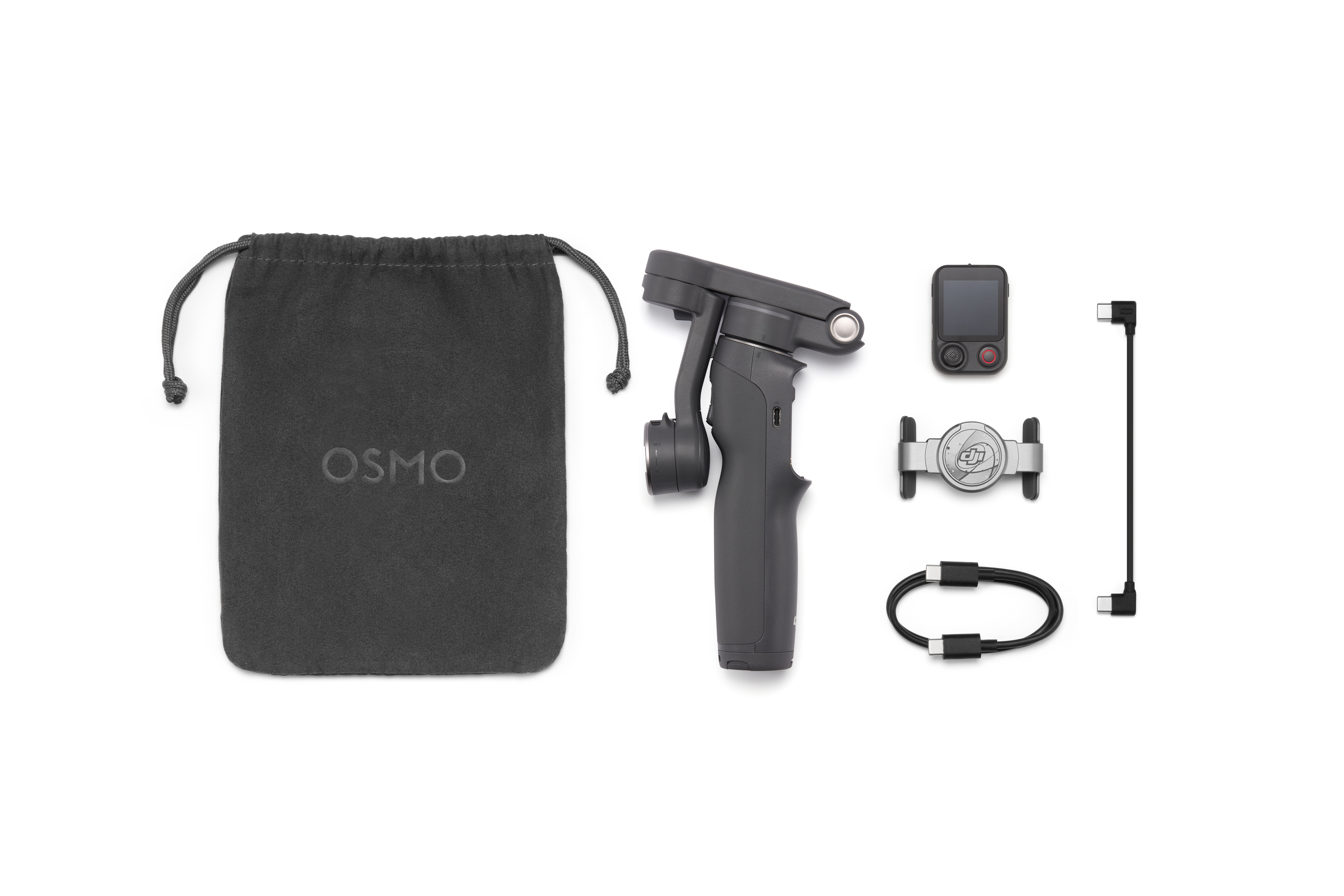 DJI Osmo Mobile 8P Standard Combo mit Gimbal, Tasche, Halterung und Verbindungskabel im Lieferumfang