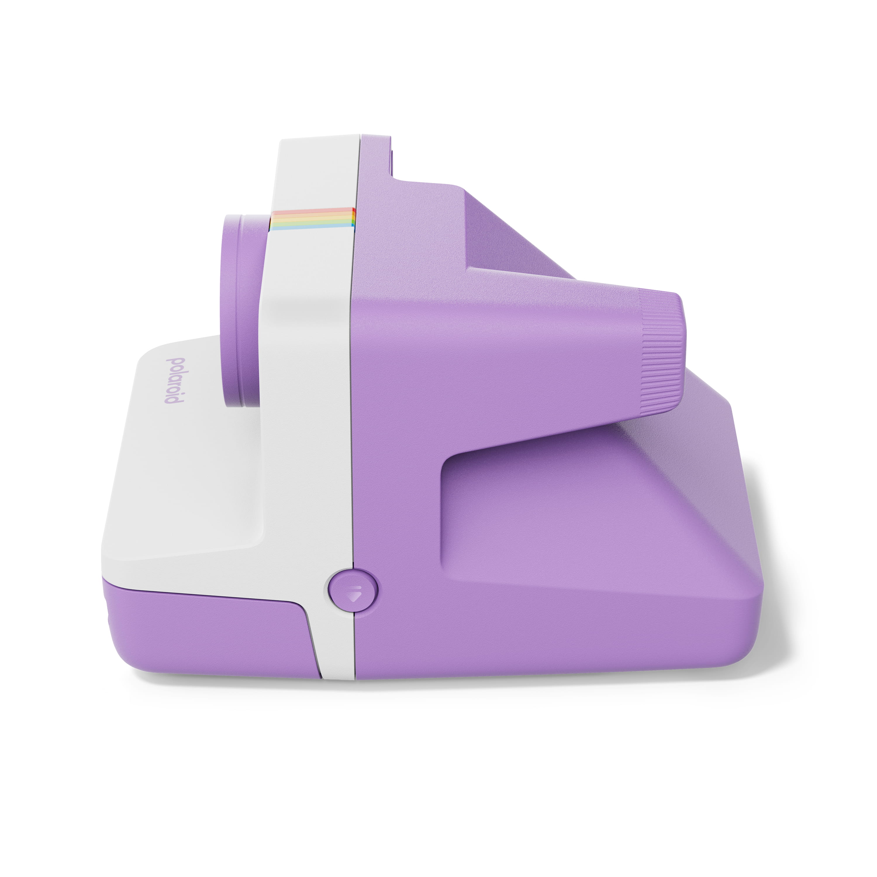 Polaroid Now Gen 3 violett – rechte Seitenansicht mit Objektivgehäuse und charakteristischer Bauform