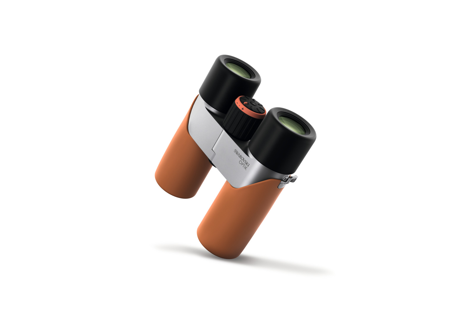Swarovski CL Companion 8x30/10x30 orange – schräge Ansicht mit Fokus auf Gehäuseform und zentralem Einstellrad