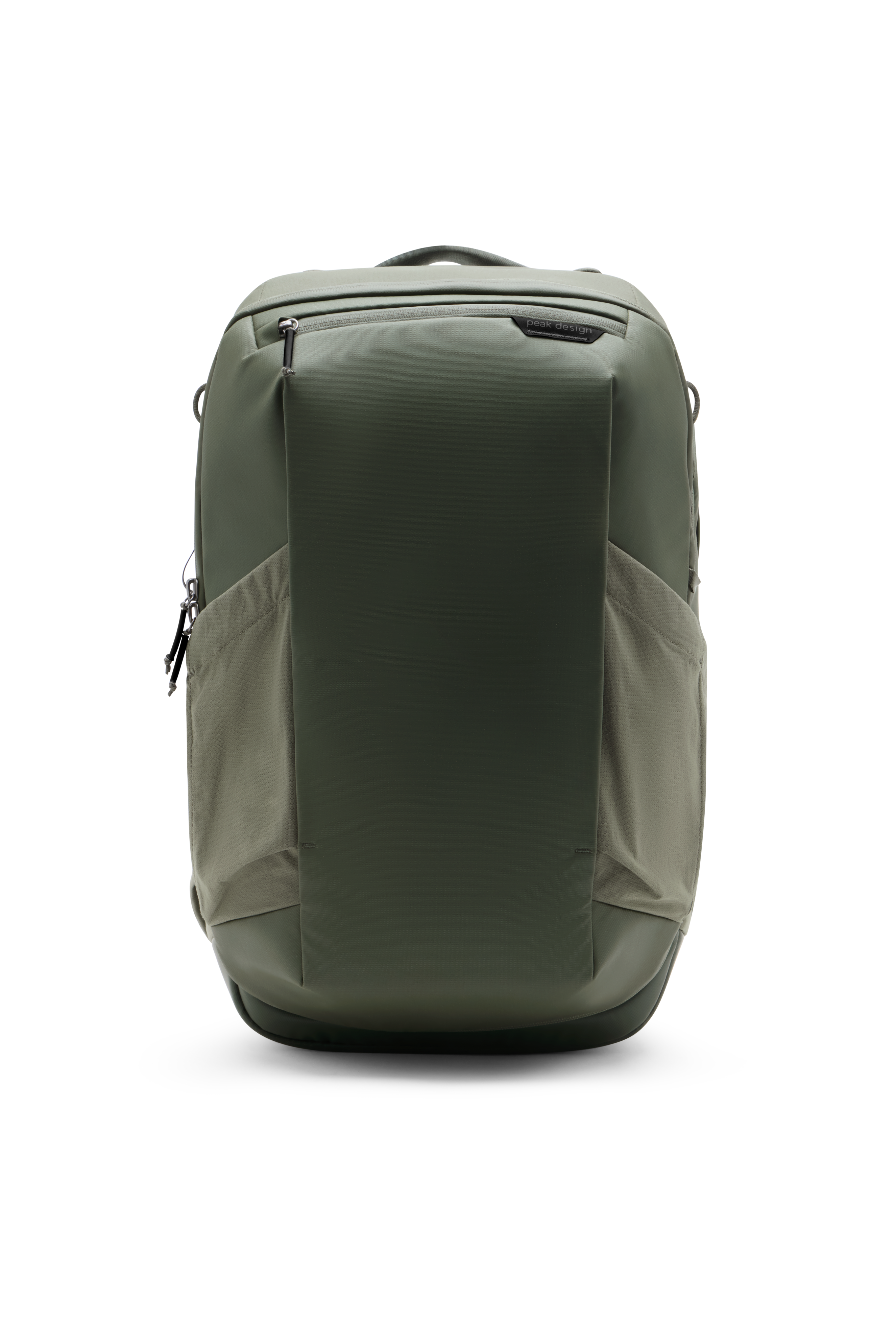Peak Design Travel Backpack 20L in Sage, Vorderansicht des kompakten Reiserucksacks mit Tragegriff