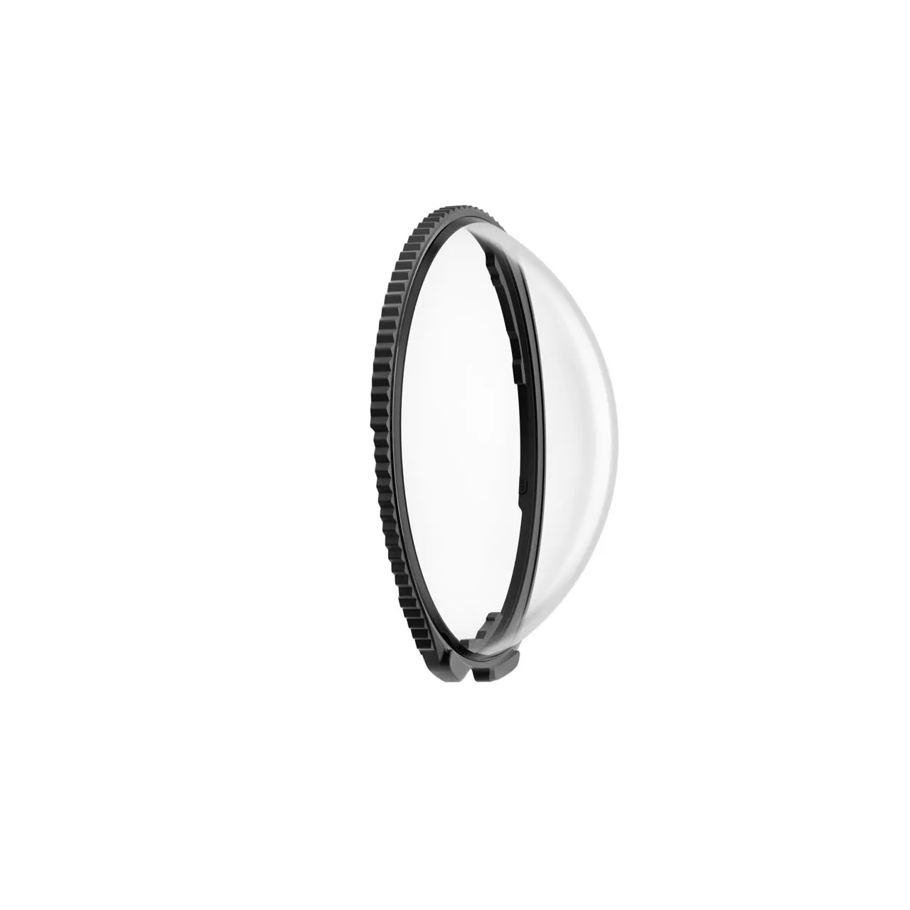 Insta360 Premium Linsenschutz – Seitenansicht der gewölbten Schutzlinse mit Rahmen für Kameraobjektiv