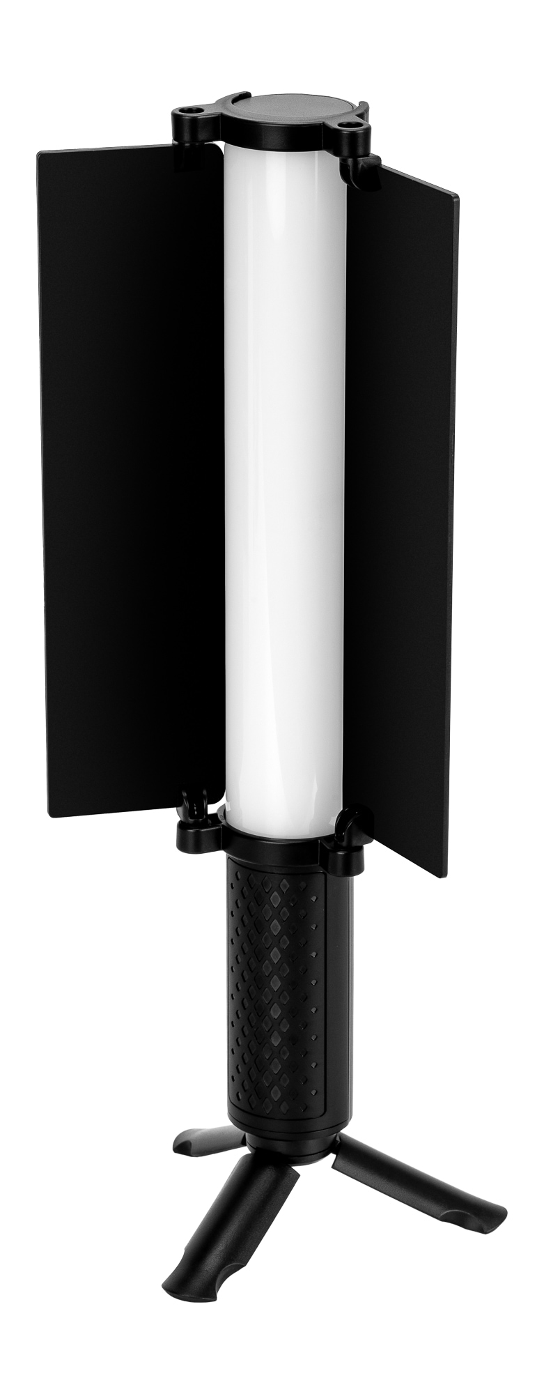 Newell Kathi III RGB LED-Leuchte mit Lichtklappen in schräger Vorderansicht auf Standfuß