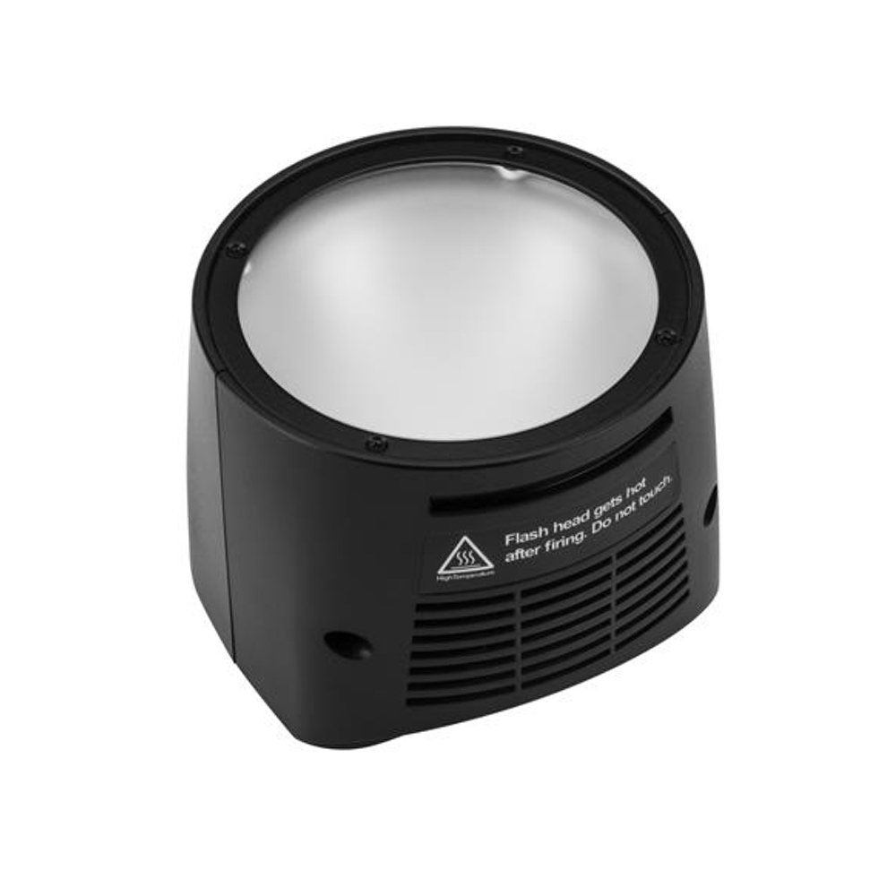 Godox H200R Ringblitzkopf in schräger Ansicht mit diffuser Frontfläche und Lüftungsschlitzen