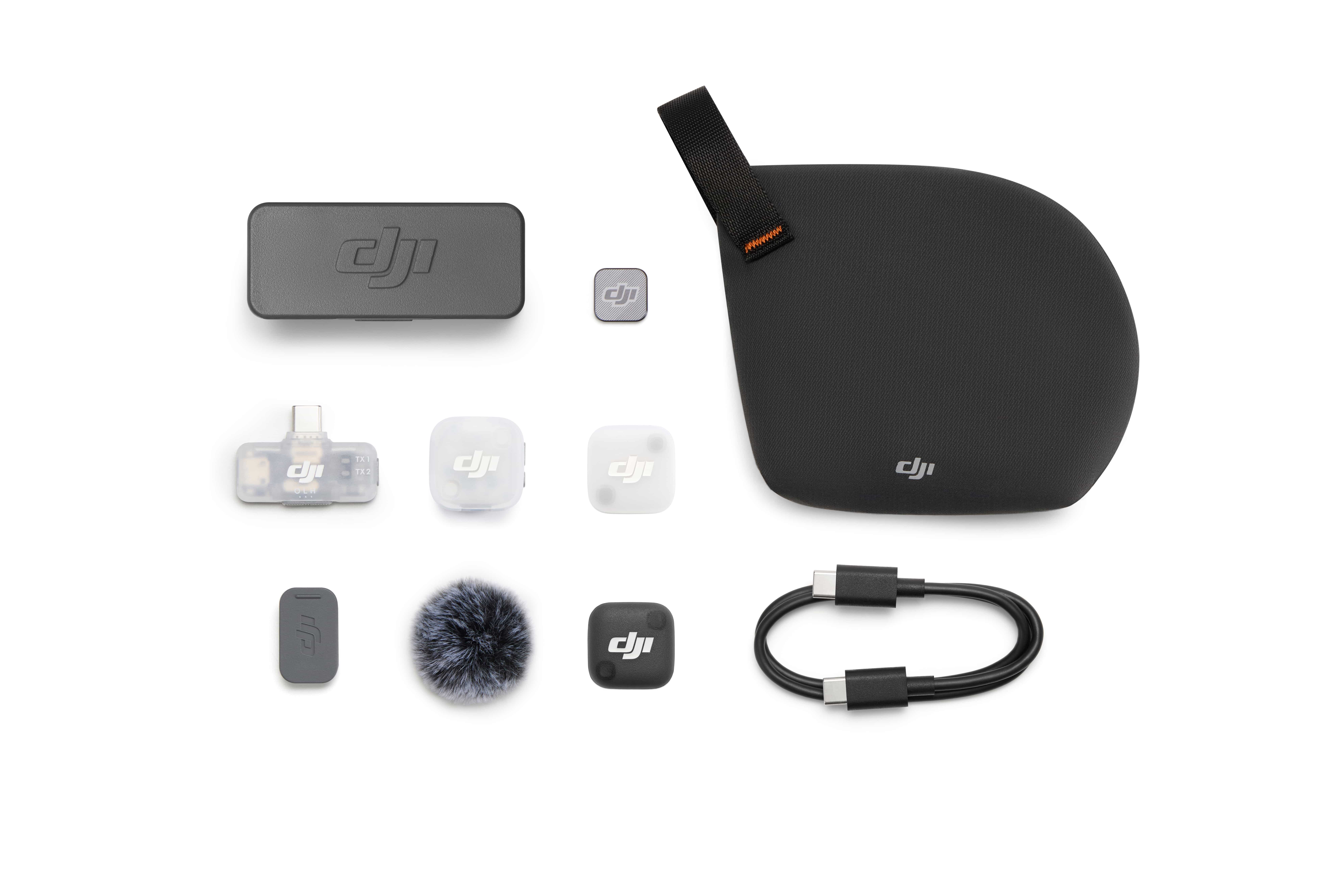 DJI Mic Mini 2 – Set mit einem Sender, mobilem Empfänger, Ladeschale, Windschutz und Zubehör im Überblick
