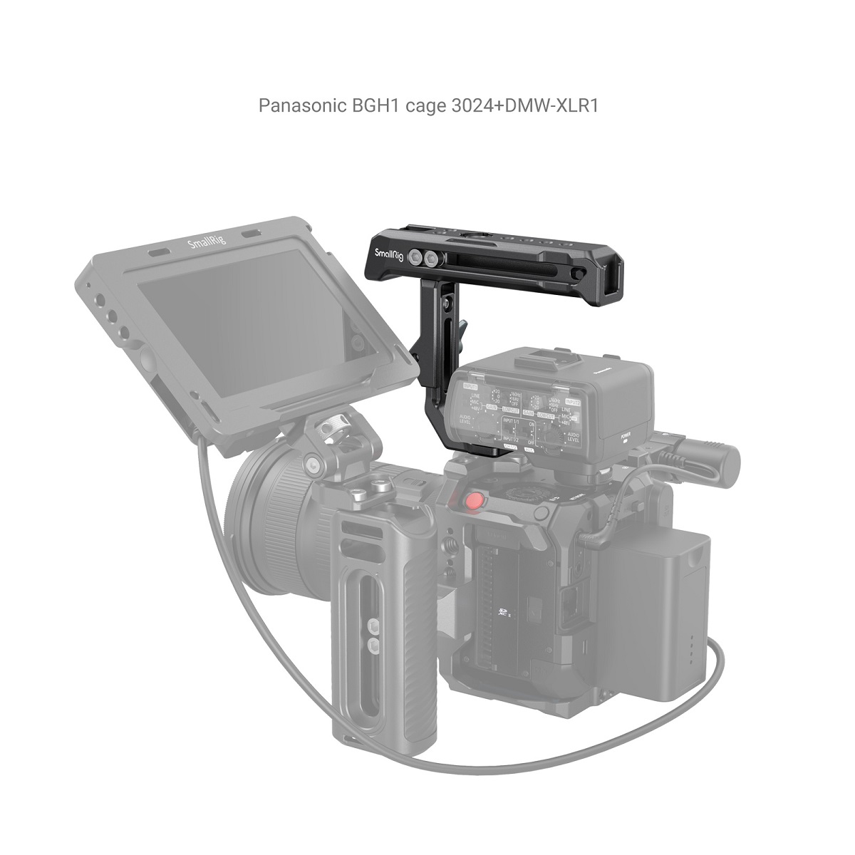 SmallRig 3082 Top Handle für Sony XLR-K1M/K2M/K3M/DMW-XLR1 – montiert an Kamera mit XLR-Adapter und Monitor