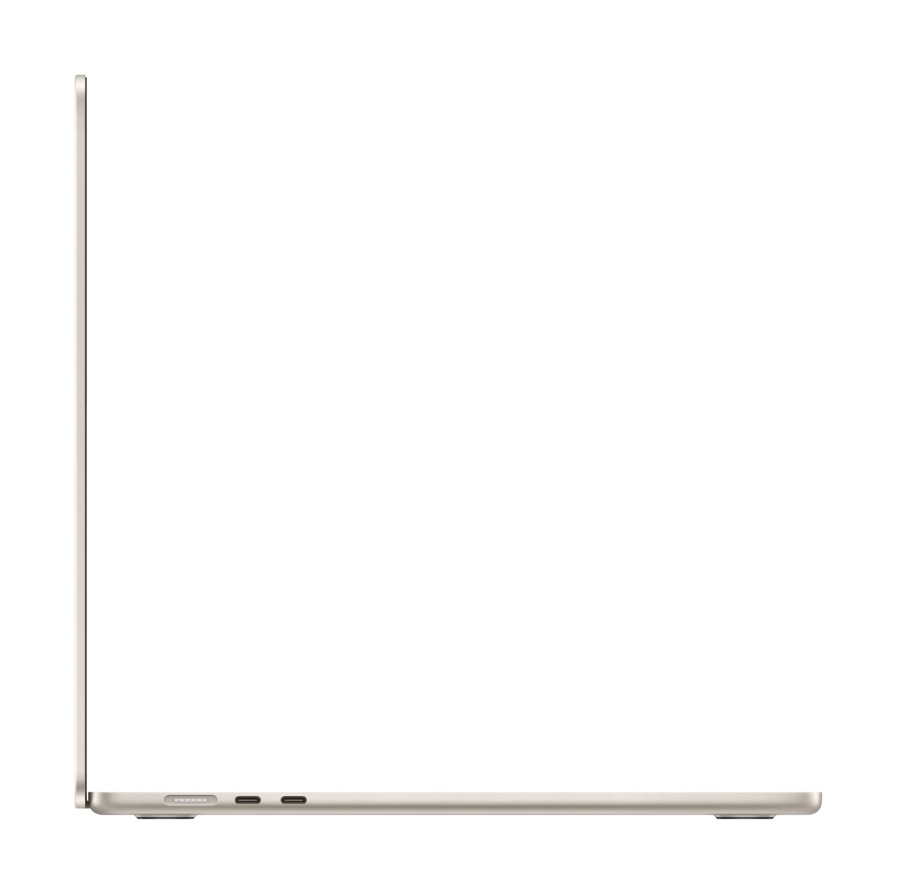 Apple MacBook Air M3 15 Zoll in Polarstern von links mit aufgeklappten Bildschirm