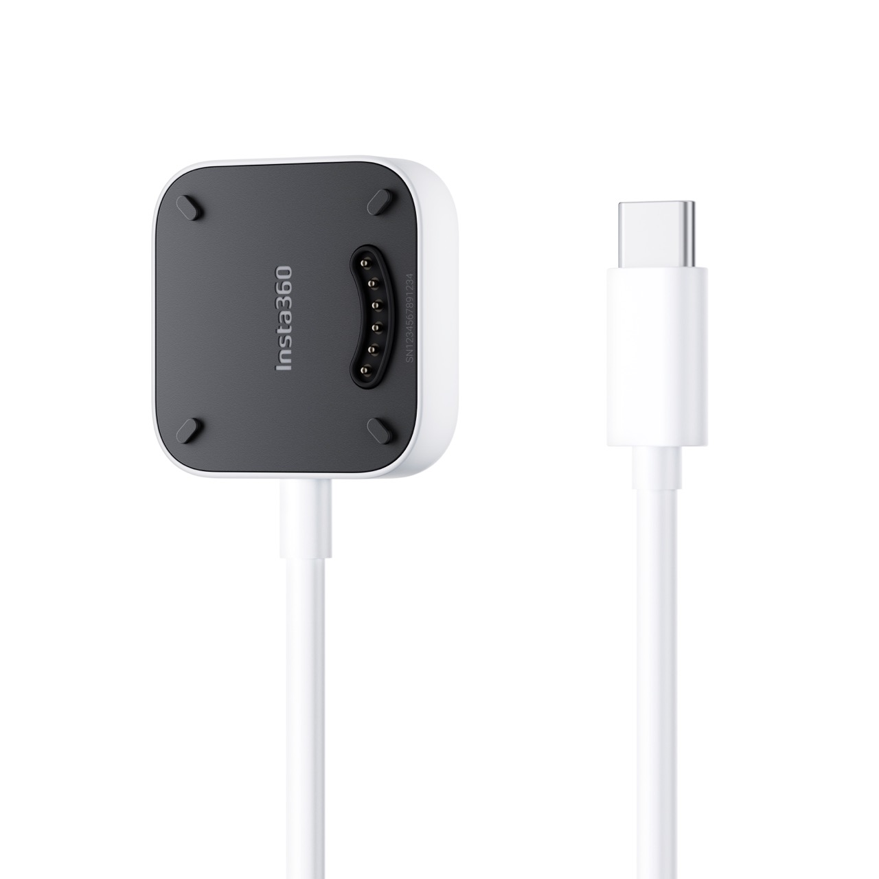 Insta360 GO Ultra Ladebasis mit Kontaktpins und USB-C-Anschluss, Oberseite der kompakten Ladestation