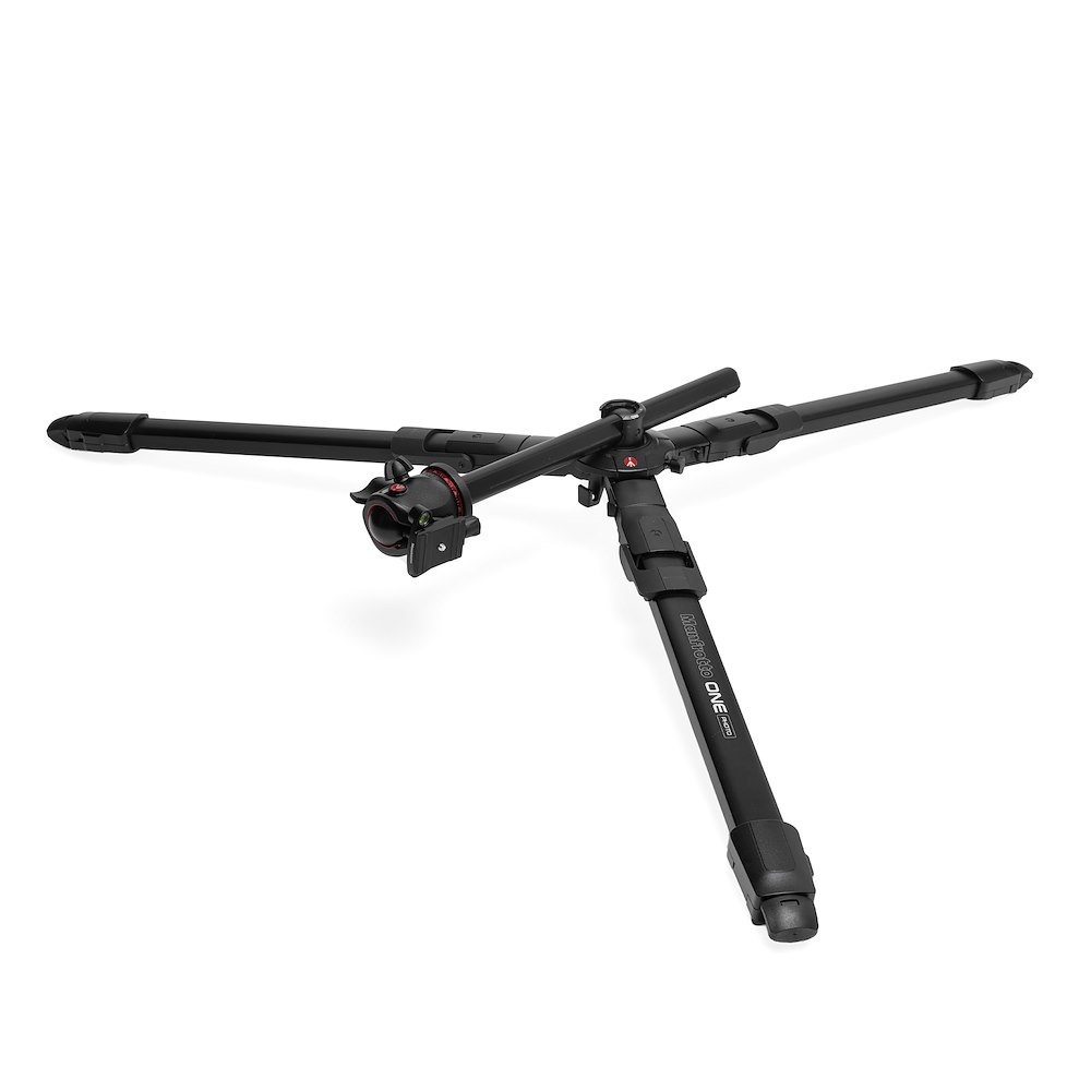 Manfrotto ONE Alu Photo-Stativ mit XPRO Kugelkopf (Q6T) – Draufsicht auf ausgeklappte Stativbeine mit montiertem Kugelkopf