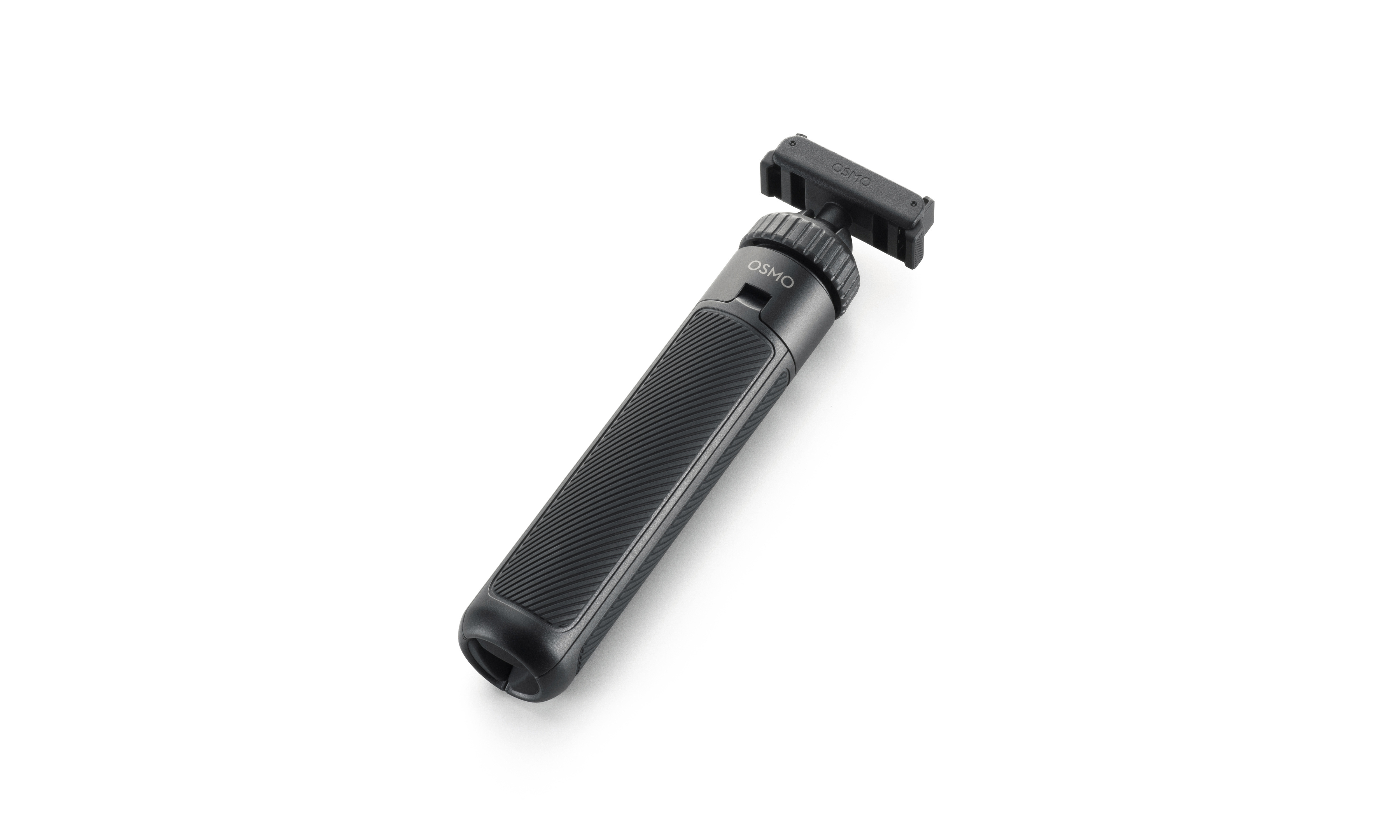 Osmo Action Dual-Direction Mini-Verlängerungsstab DJI Osmo Action 6 Mini-Stativ – kompakte Griffansicht mit Stativkopf in schräger Perspektive