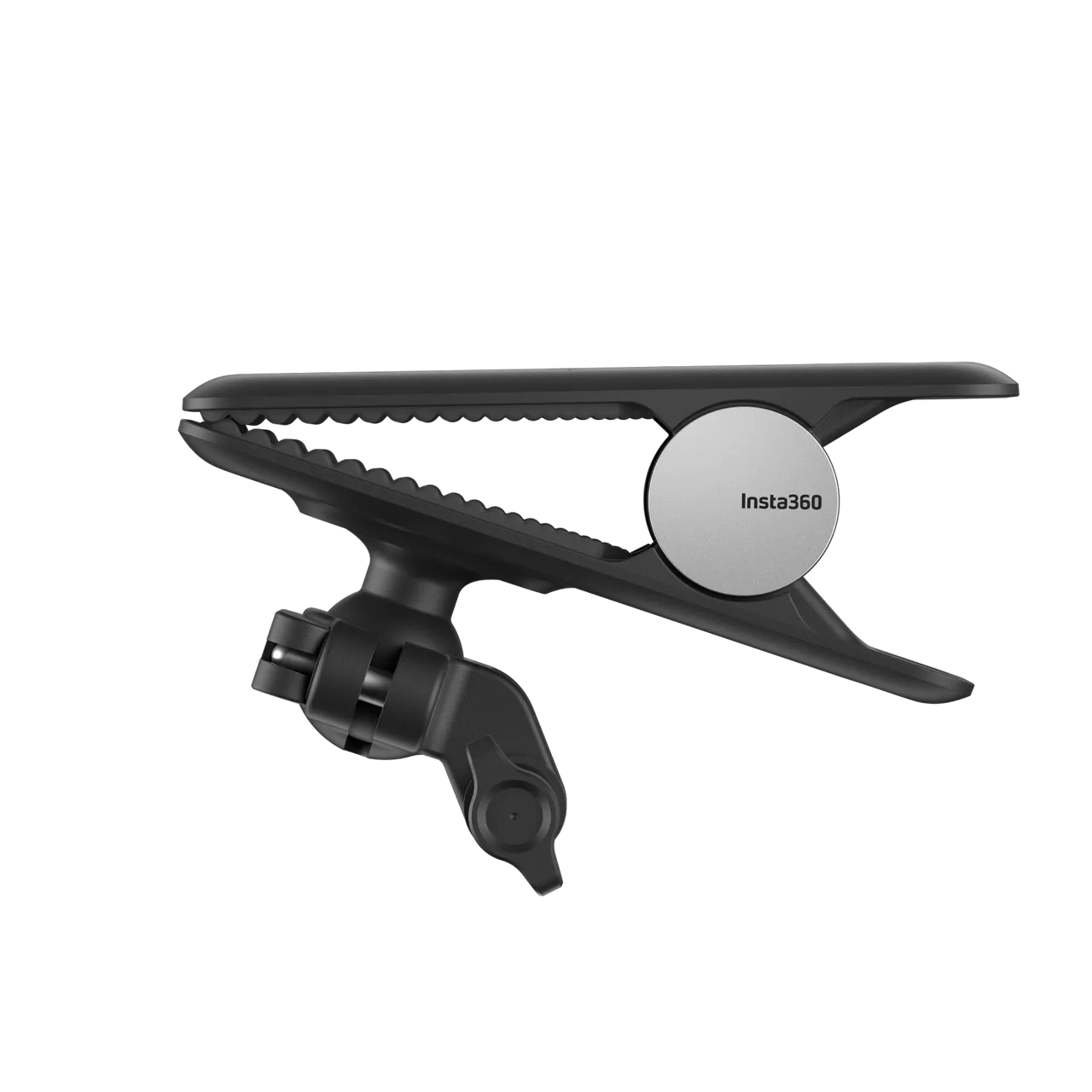 Insta360 Flexi-Clip – rechte Seitenansicht der Halterung mit gezahnter Klemmstruktur und Gelenkadapter