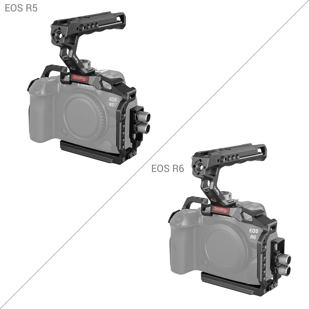 SmallRig 3830B Handheld Kit – kompatibel mit Canon EOS R5 und EOS R6, dargestellt im direkten Vergleich
