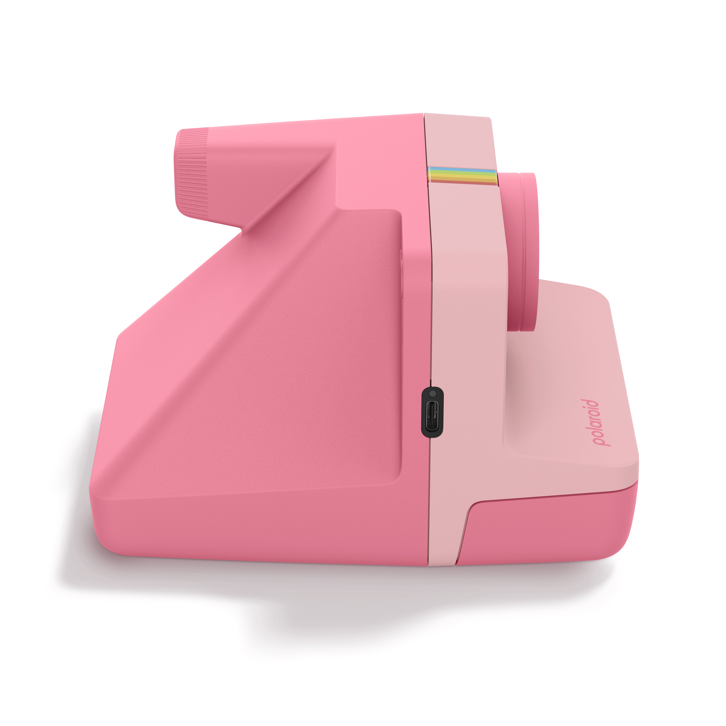 Polaroid Now Generation 3 in Pink – linke Seitenansicht der analogen Sofortbildkamera