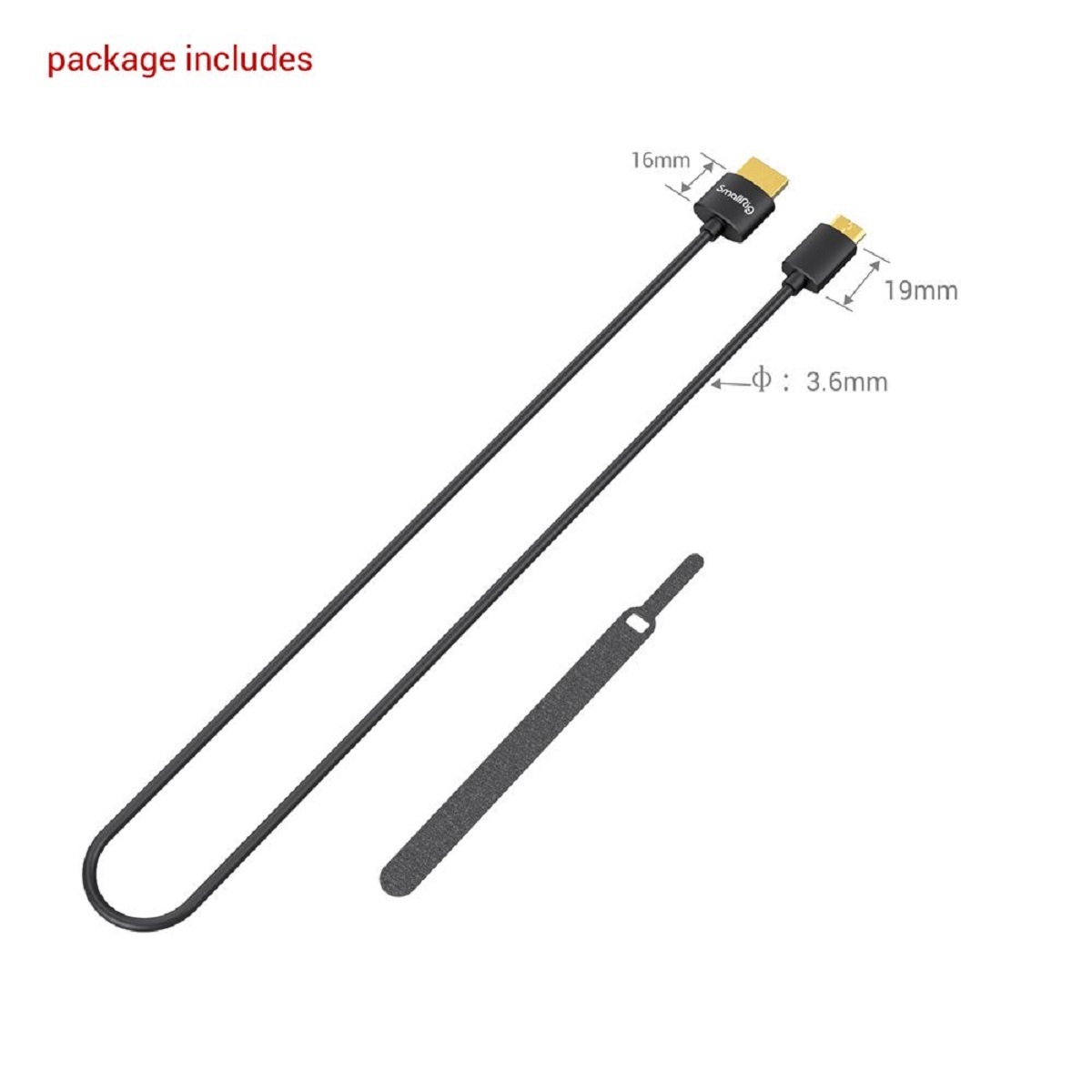 SmallRig 3041 Ultra Slim 4K HDMI 2.0 Kabel 55 cm – Lieferumfang mit Kabel und Klettband zur Fixierung