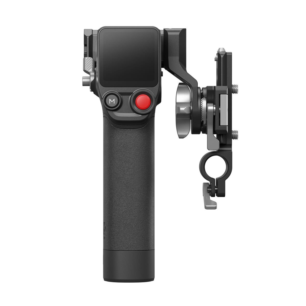 DJI Focus Pro Handgriff aus der All-In-One Combo – Vorderansicht mit Display, Bedientasten und montierter Halterung