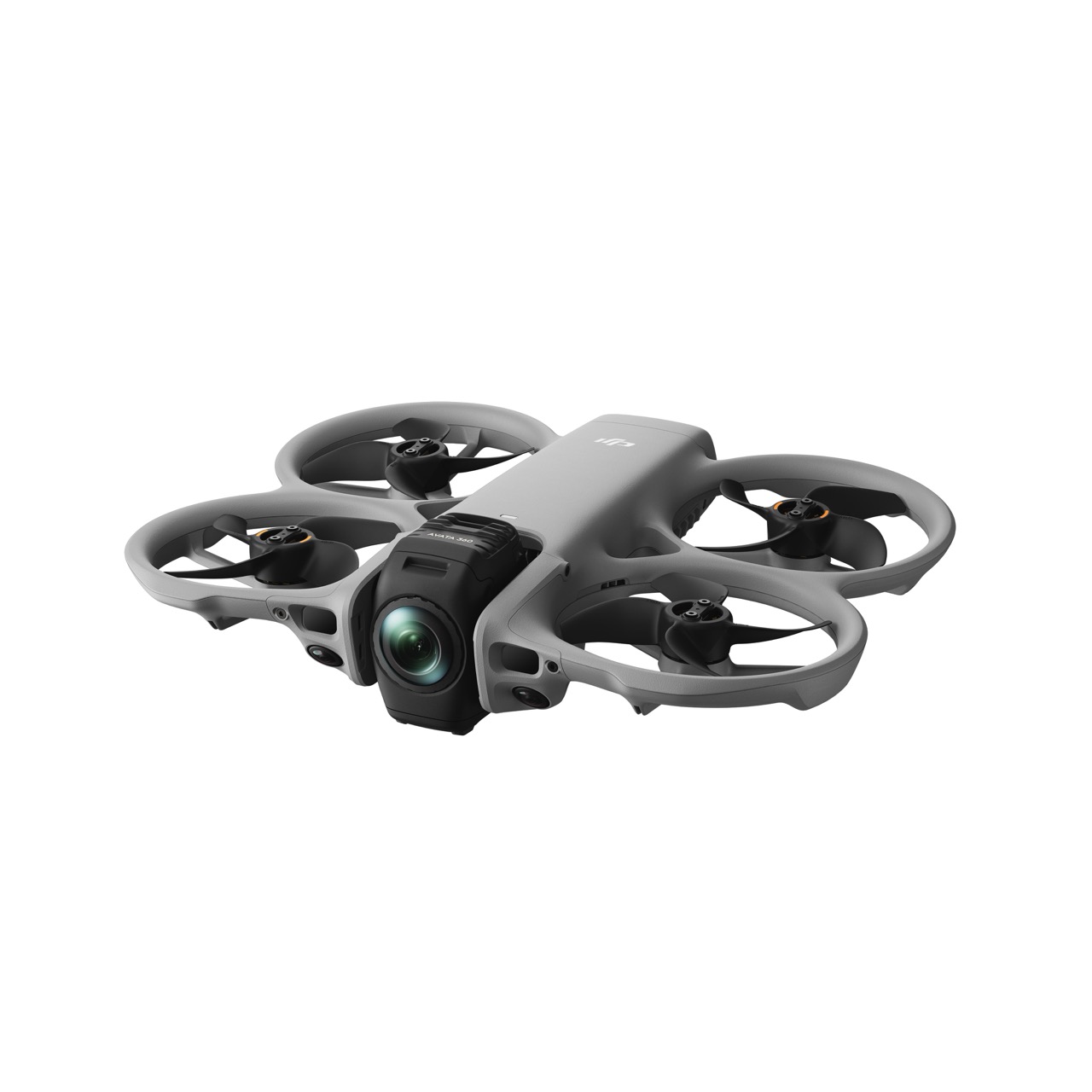 DJI Avata 360 – schräge Ansicht der Drohne mit Kamera und umlaufendem Propellerschutz
