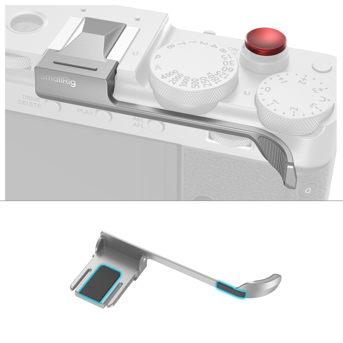 SmallRig 5451 Thumb Grip für Fujifilm X-E5 in Silber – Detailansicht mit Gummiauflage und ergonomischer Form