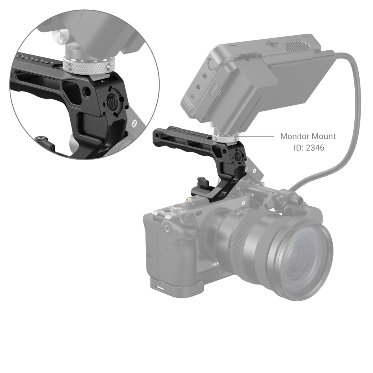 SmallRig NATO Top Griff Lite – montiert auf Kamera mit Monitorhalter zur Erweiterung des Setups