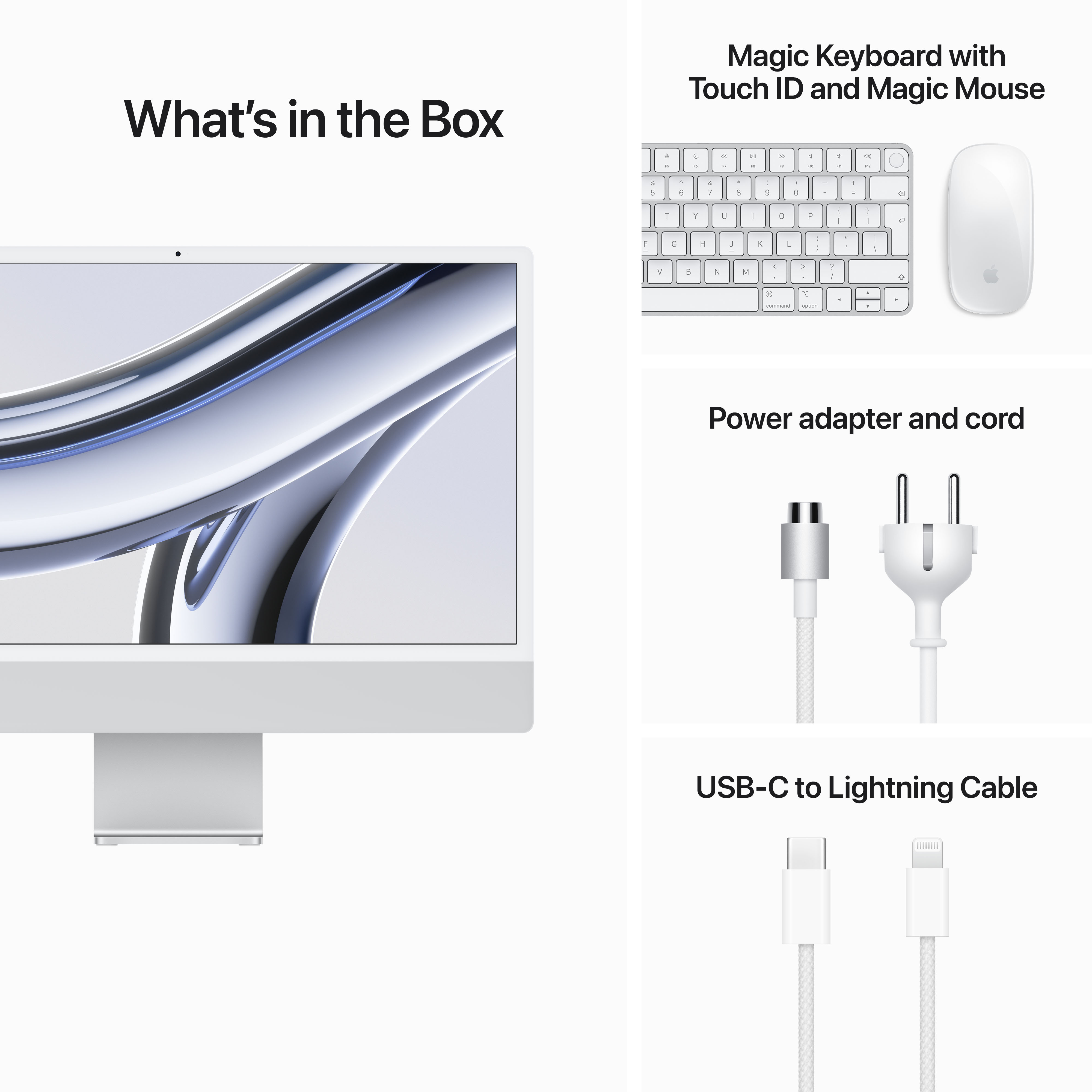 iMac 24'' 4.5K Retina M3 / 8 Core CPU / 10 Core GPU / 8 GB RAM / 512GB SSD / Silber