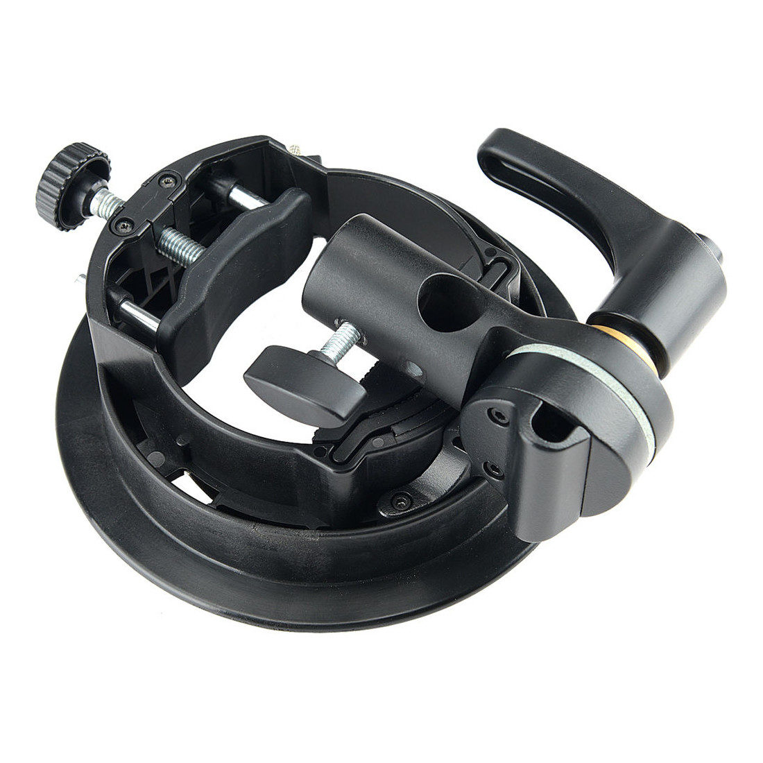 Godox S2 Speedlite Bracket Bowens – schräge Ansicht der Blitzhalterung mit Neigemechanismus