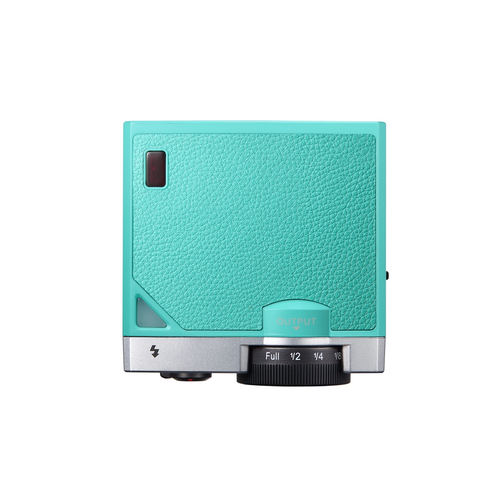 Godox Lux Junior Blitzgerät in Blau – Rückansicht mit Strukturfläche und Output-Regler für Blitzleistung