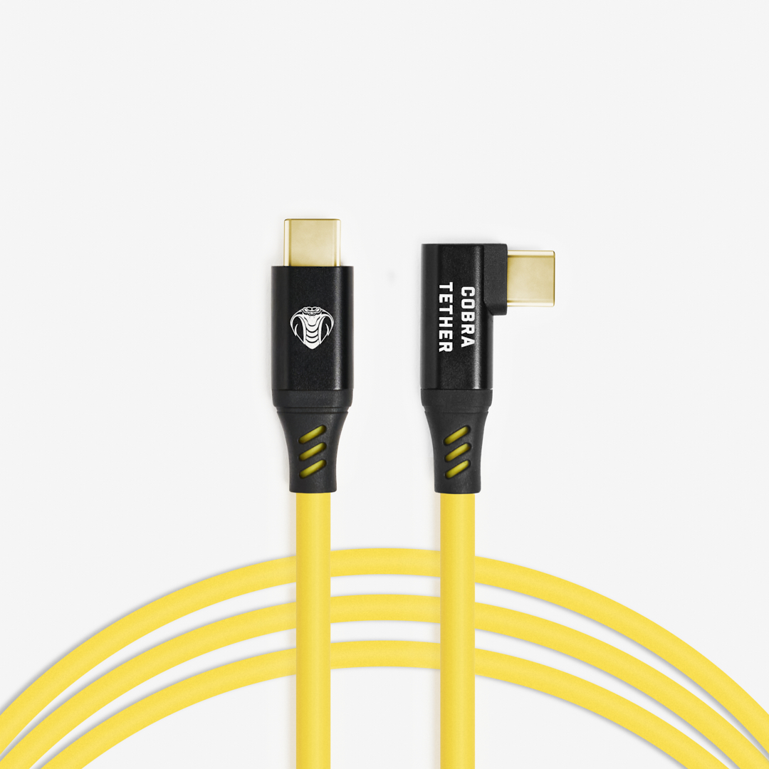 USB-C Tether Kabel (10m, rechtsgewinkelter Stecker, gelb)