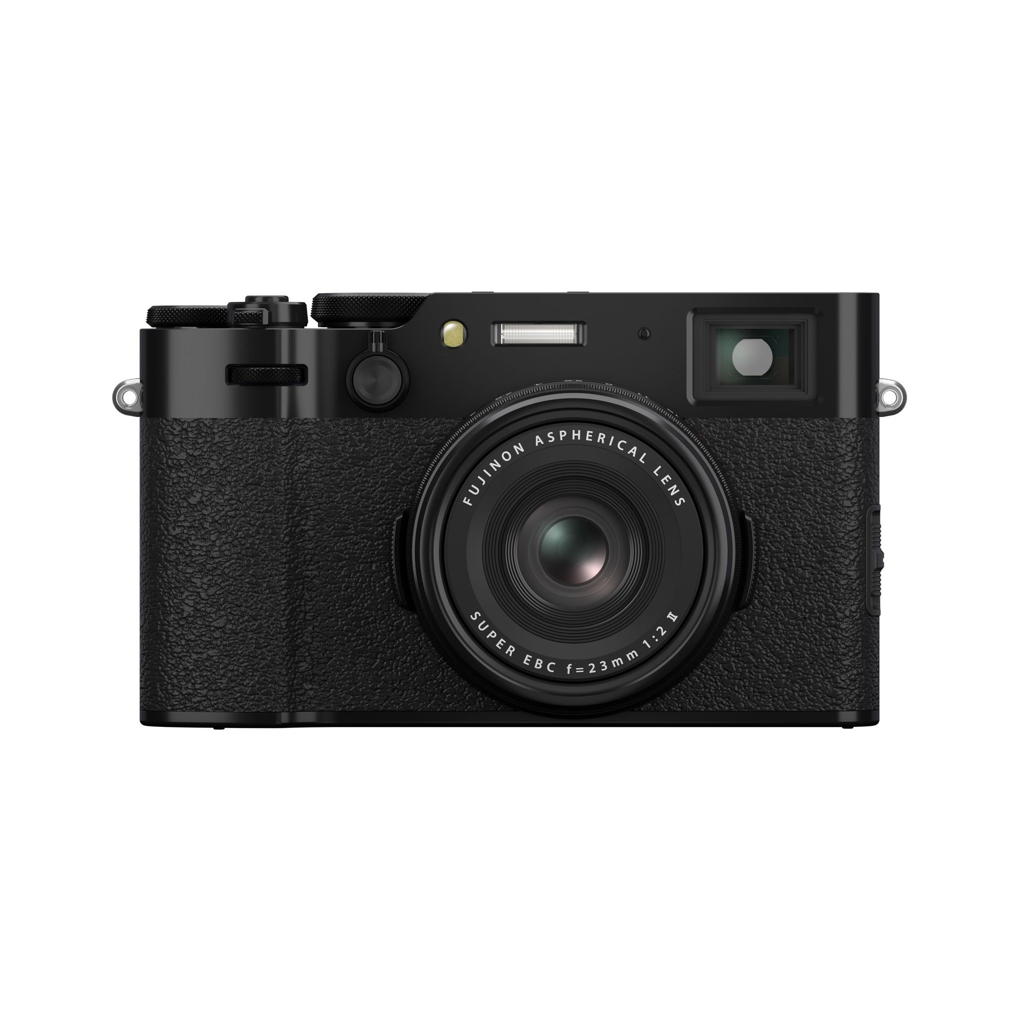Fujifilm X100VI in Schwarz – Vorderansicht der Premium-Kompaktkamera mit fest verbautem Objektiv
