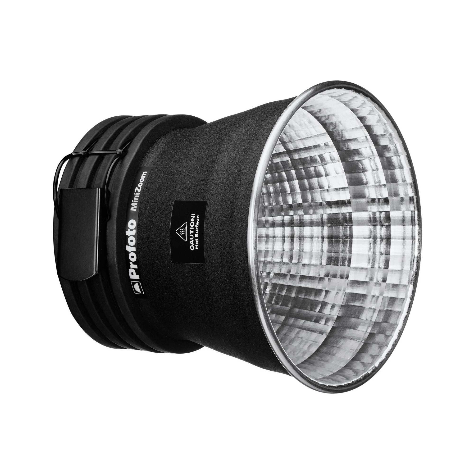Profoto MiniZoom Reflektor in schräger Vorderansicht mit strukturierter Innenfläche zur Lichtlenkung