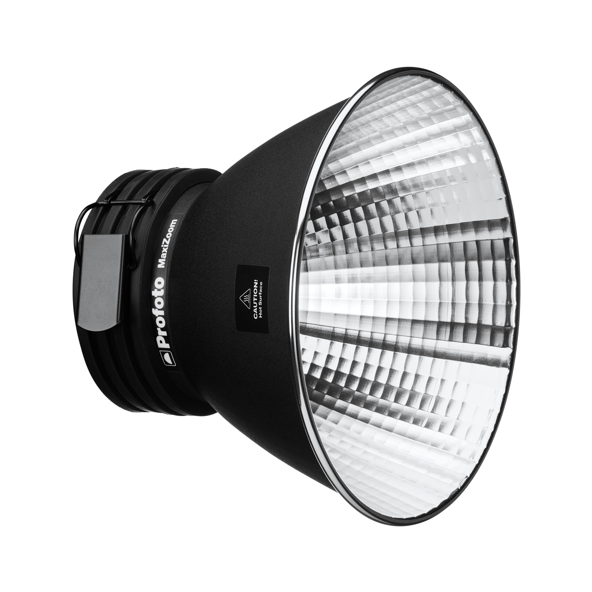Profoto MaxiZoom Reflektor in schräger Vorderansicht mit strukturierter Innenfläche für gerichtete Lichtführung