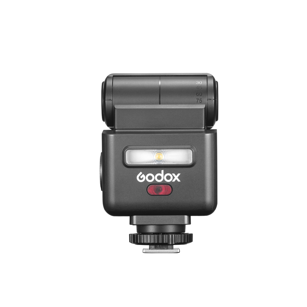 Godox IT32 TTL Kamerablitz – Vorderansicht mit LED-Hilfslicht, Sensor und Blitzschuhanschluss