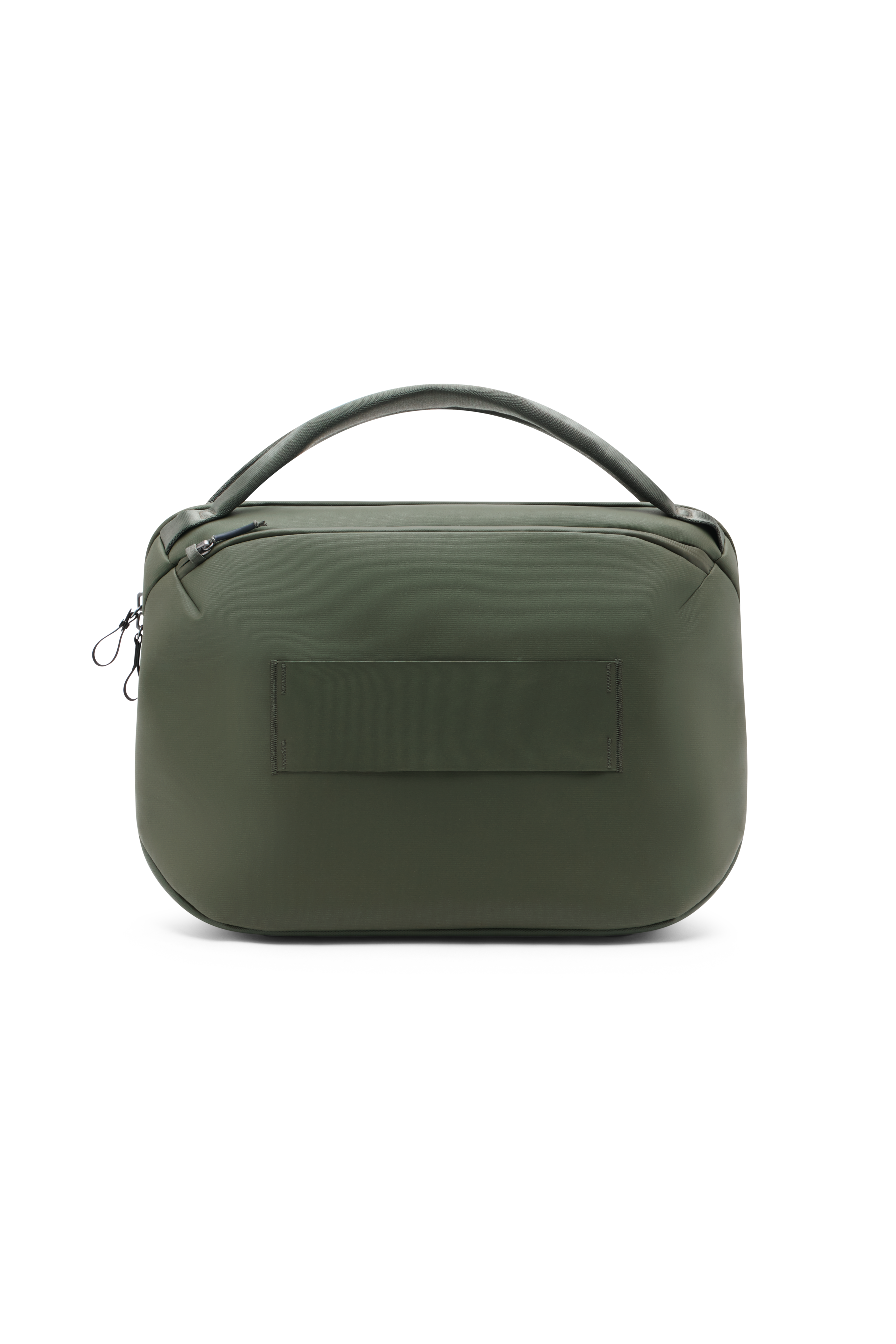 Peak Design Travel Weekender 25L in Sage, Rückansicht mit Trolley-Schlaufe zur Befestigung am Rollkoffer