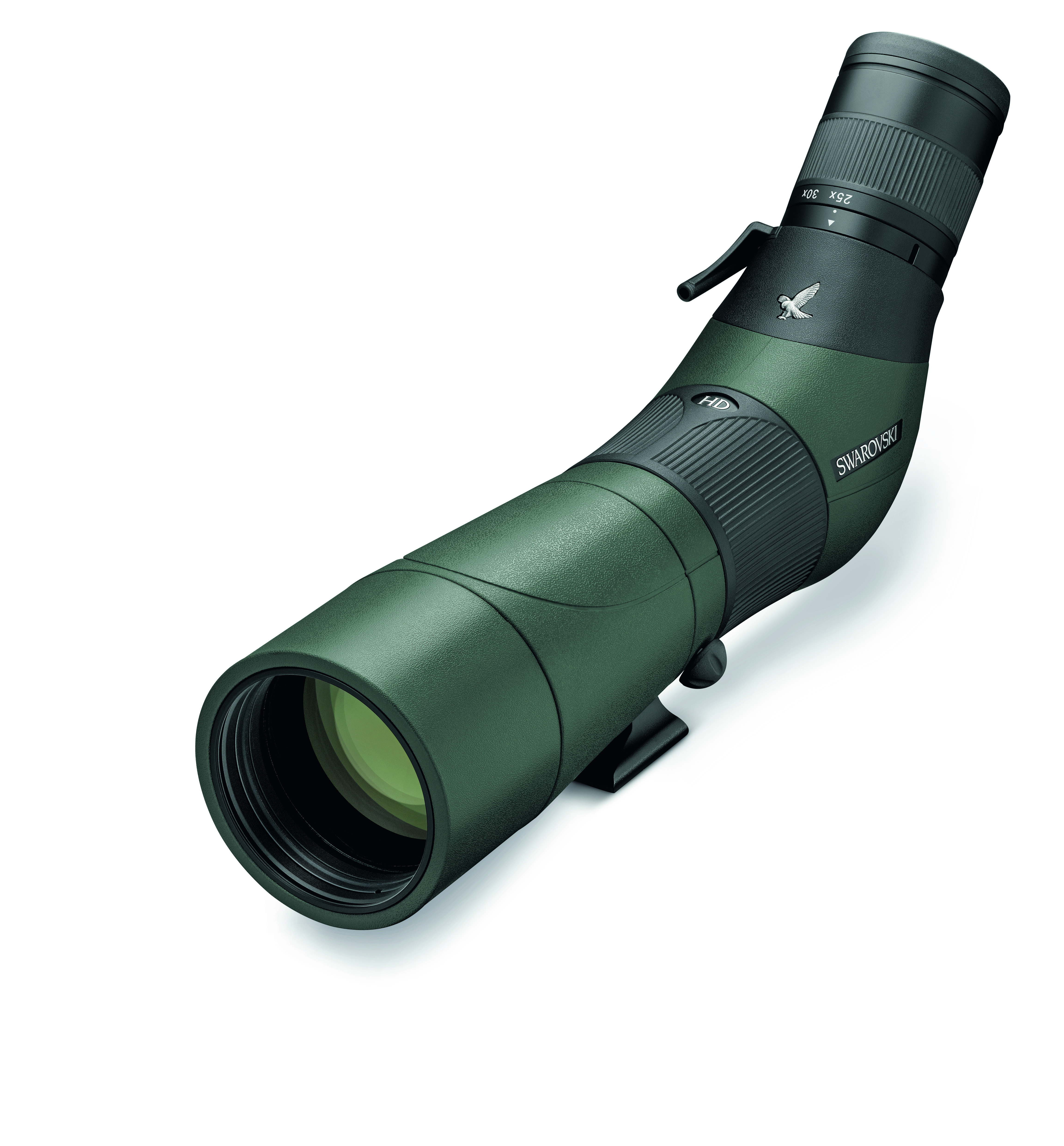 Swarovski ATS 65 HD Winkelspektiv in schräger Seitenansicht mit 65-mm-Objektiv und grünem Gehäuse