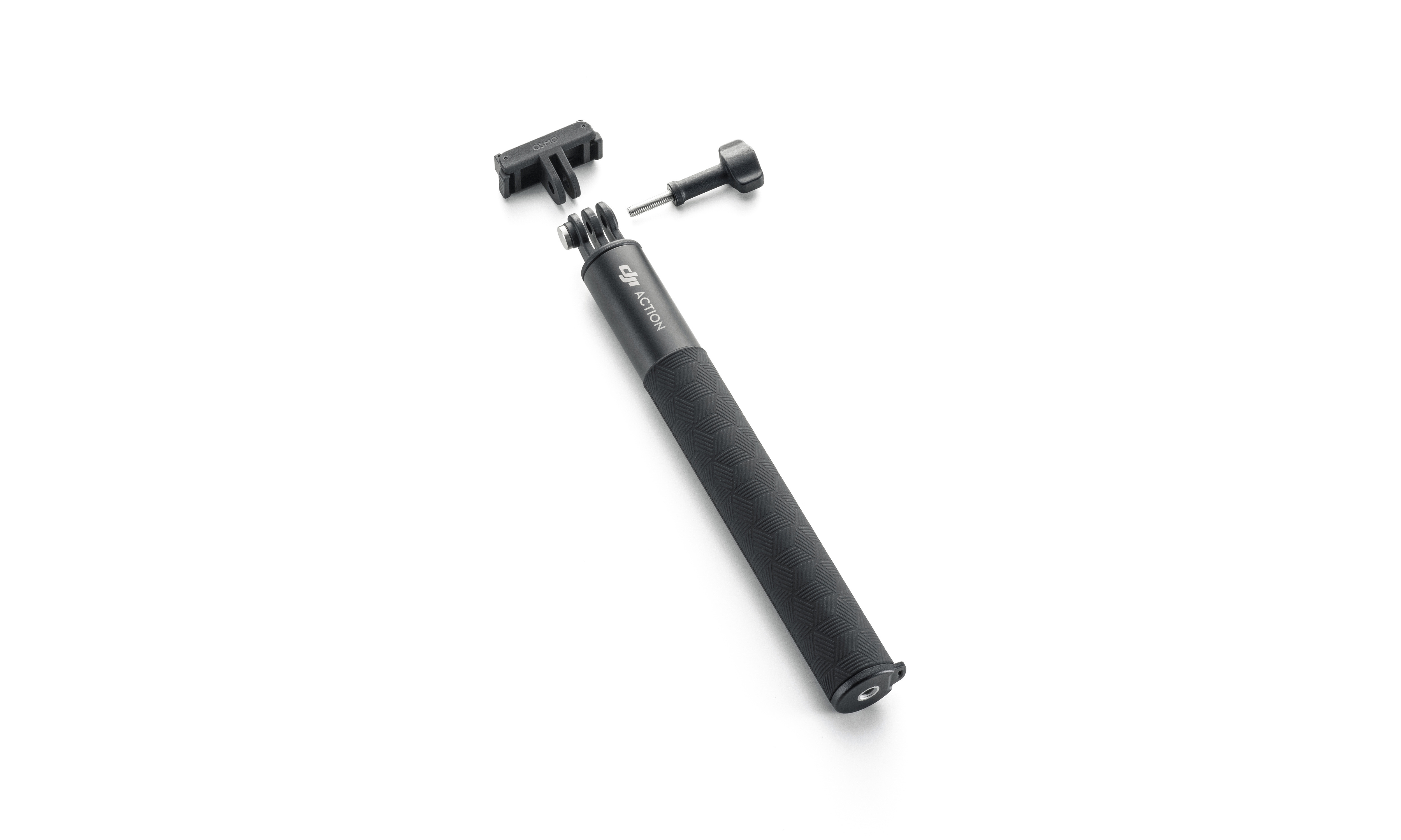 Osmo 1.5m Extension Rod Kit (Dual-Direction Quick-Release) DJI Osmo Action 6 Verlängerungsstab – schräge Ansicht mit abgenommener Halterung und sichtbarer Schraube