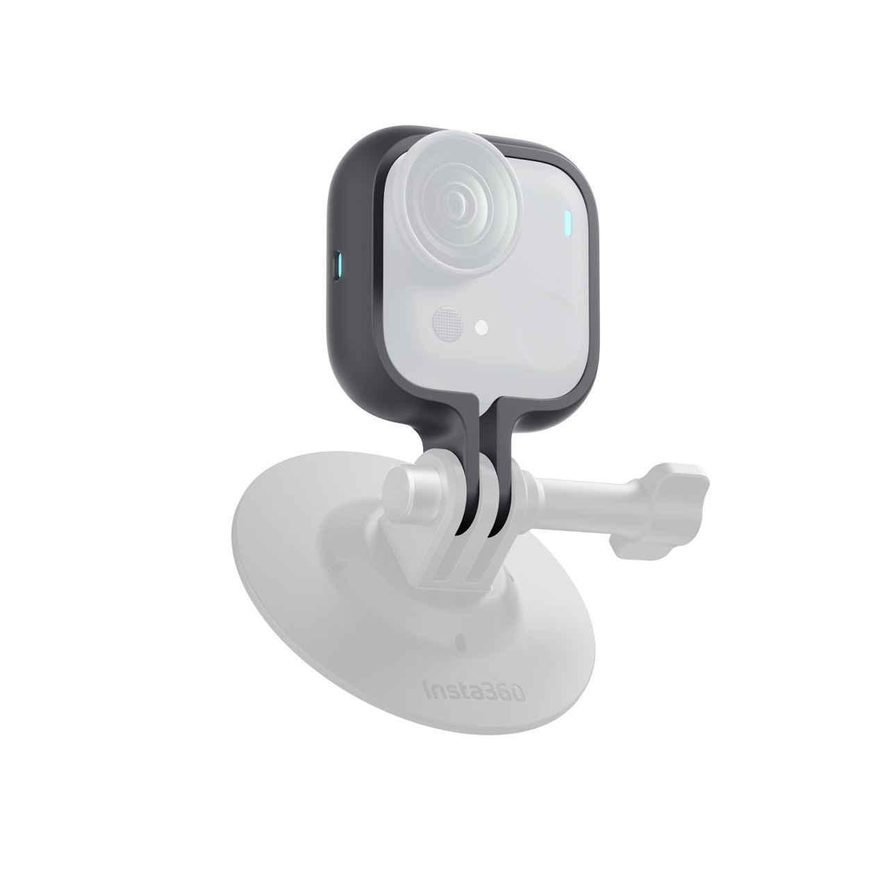 Action Mount für Insta360 GO Ultra – Montage an Saugnapfhalterung mit eingesetzter Kamera