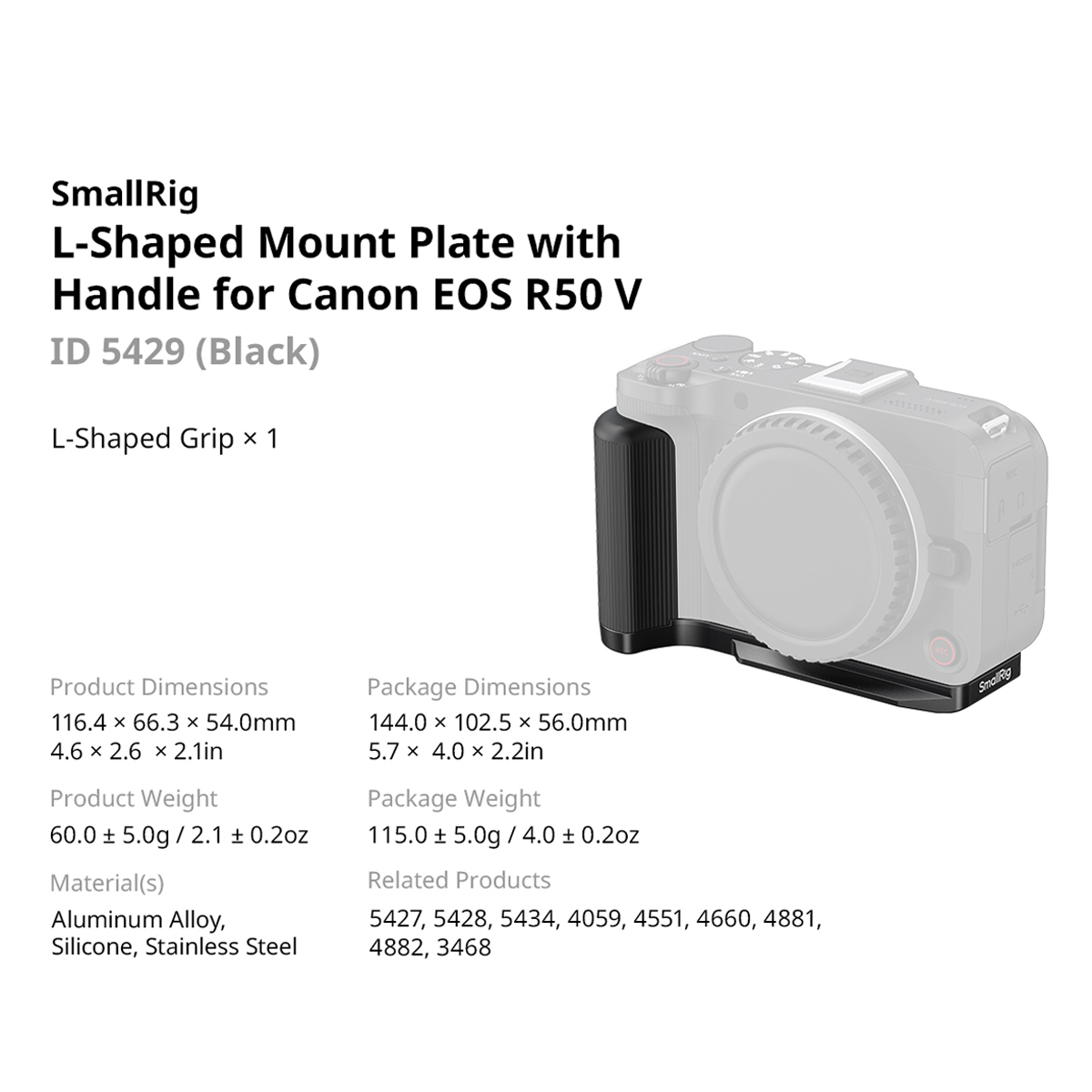 5429 L-förmige Montageplatte mit Griff für Canon EOS R50 V (Schwarz) 5429 L-förmige Montageplatte mit Griff für Canon EOS R50 V (Schwarz)