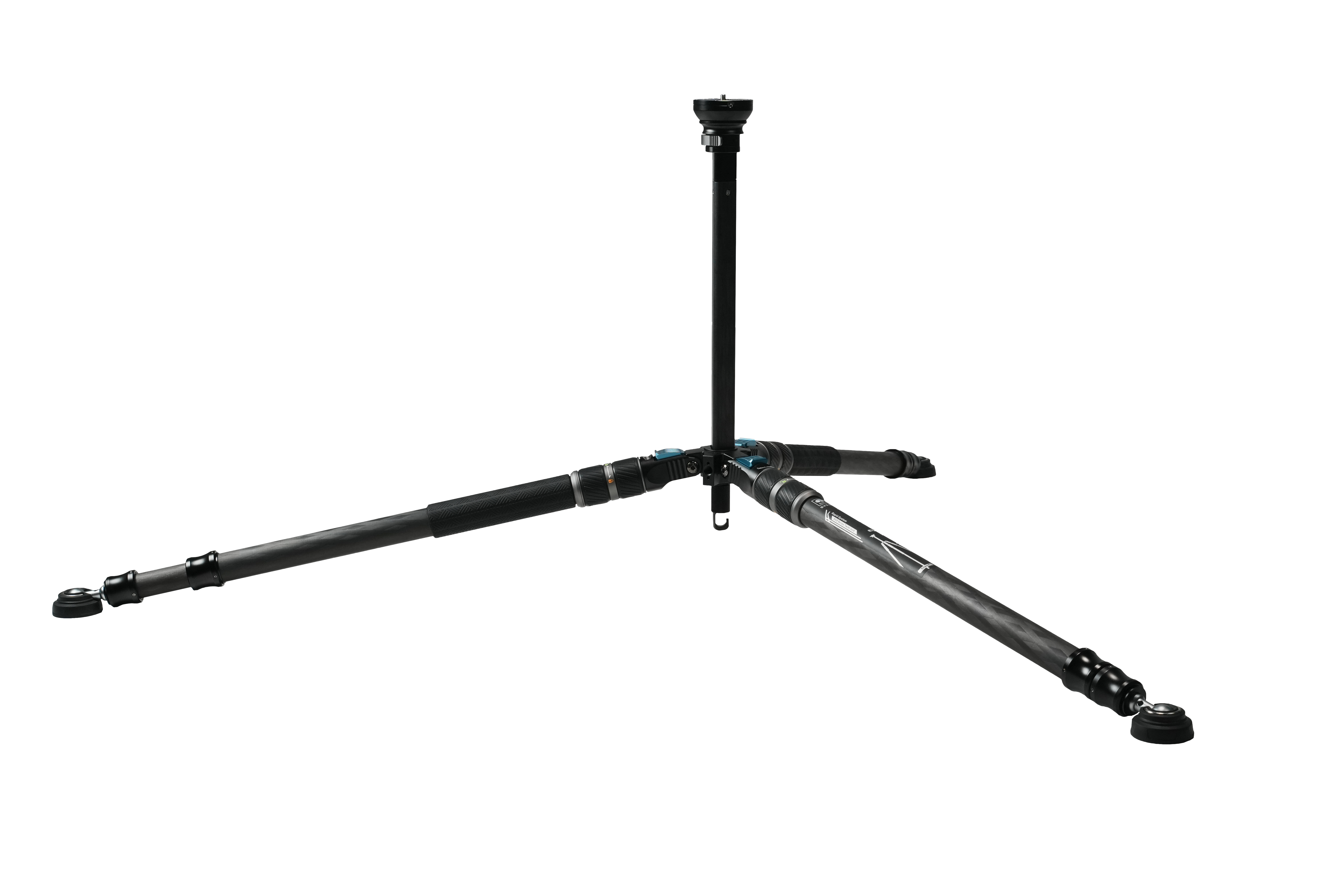 Sirui SVS-60 Carbon Stativ – Draufsicht mit weit gespreizten Beinen und verlängerter Mittelsäule
