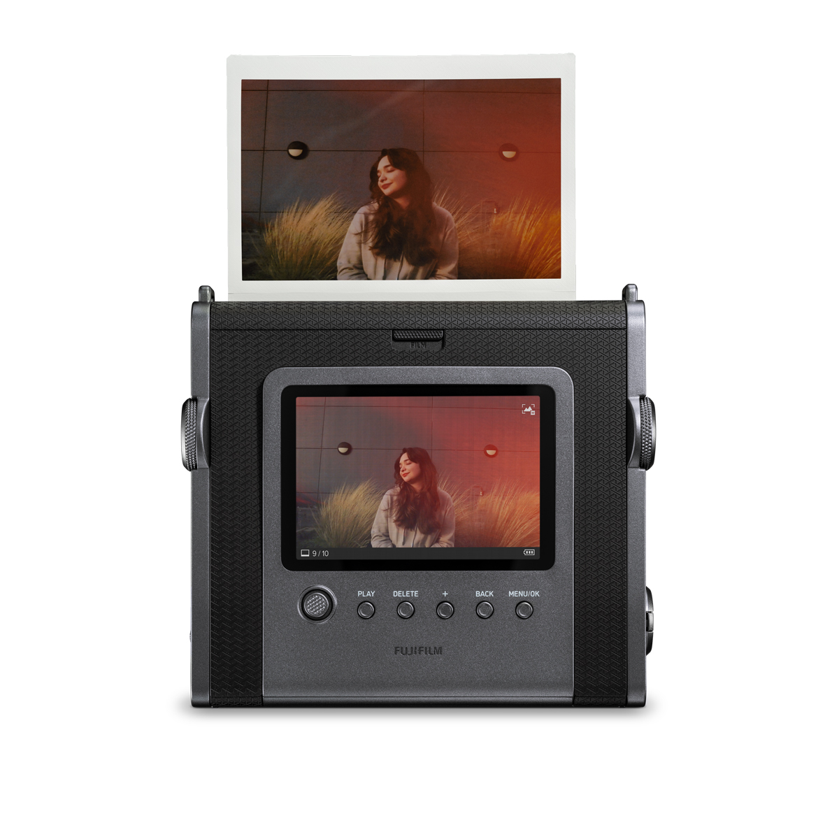 Instax WIDE EVO EX D (Schwarz) Fujifilm Instax WIDE EVO EX D Sofortbildkamera in Schwarz, Rückseite mit Bild