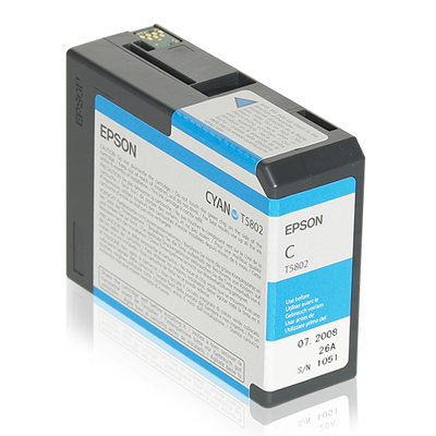 T5802-C Tinte 80ml (cyan) Epson T5802-C Tintenpatrone in der Farbe Cyan Ansicht von schräg links vorne