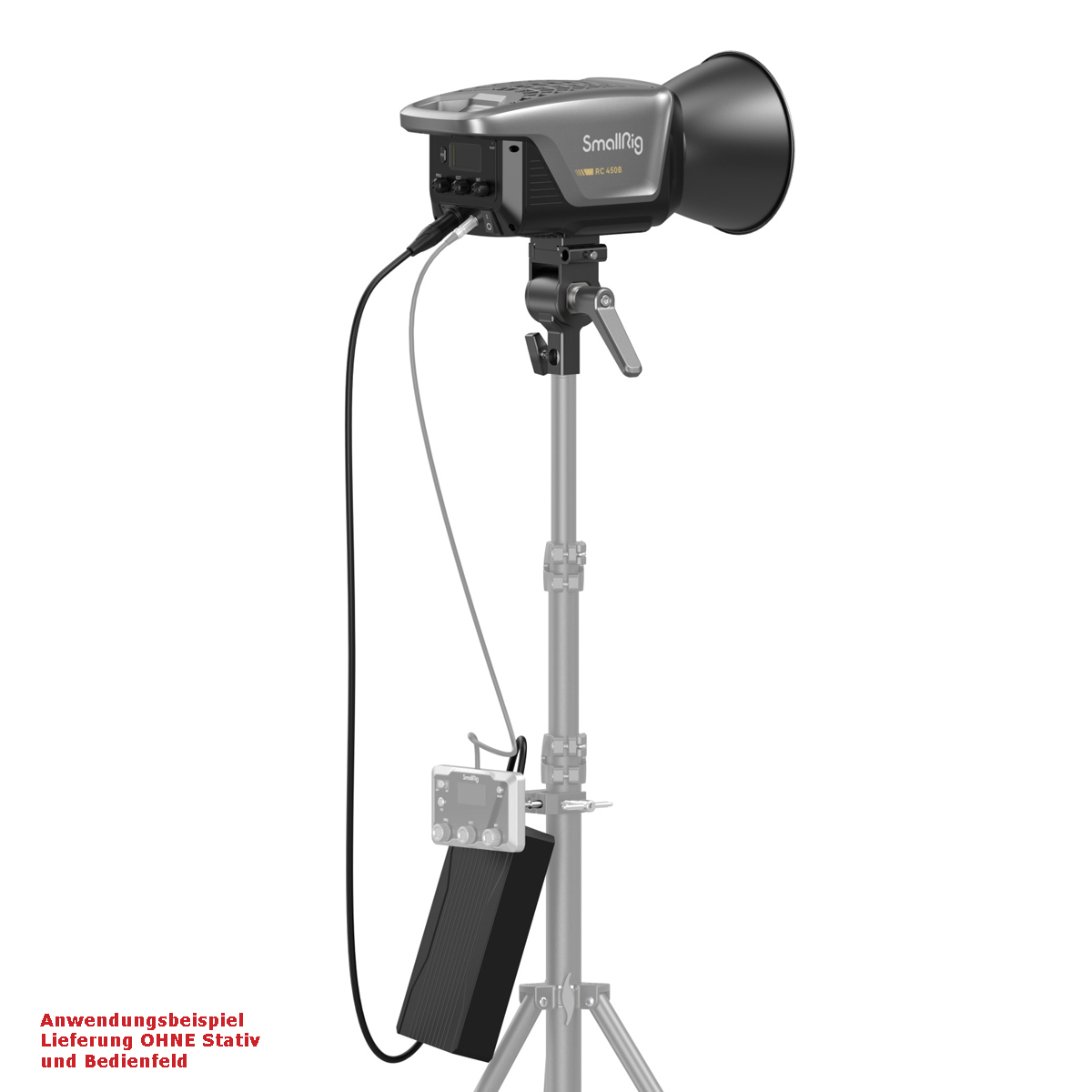 3976 RC 450B Bi-Color LED-Videoleuchte SmallRig 3976 RC 450B Bi-Color LED- Videoleuchte auf Stativ von hinten schräg