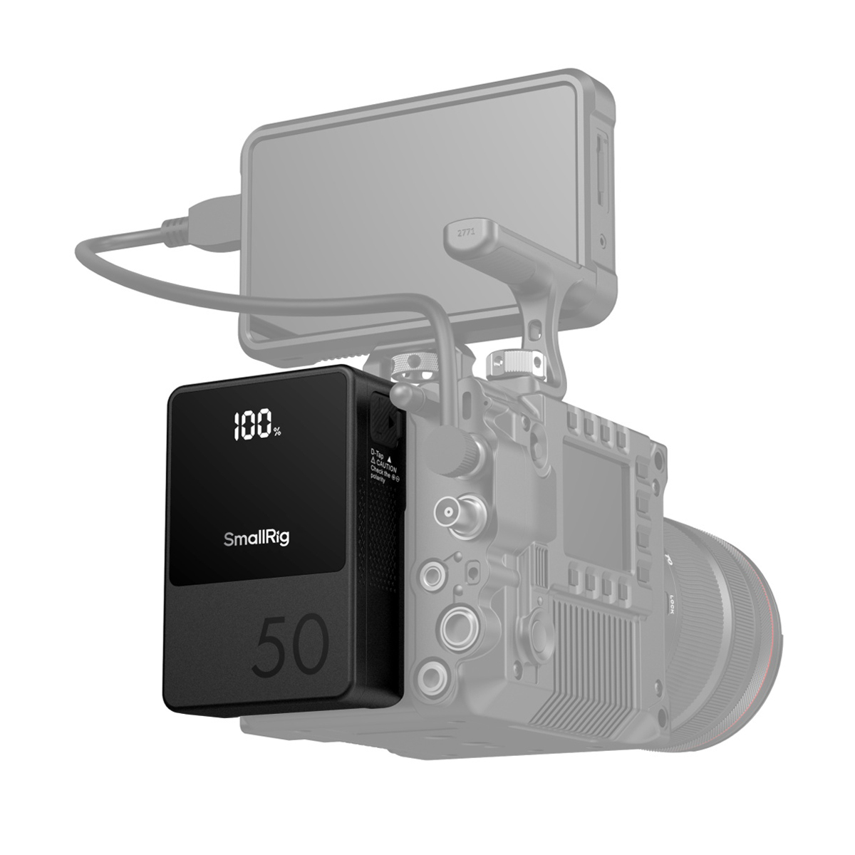 SmallRig 3579 VB50 Mini V-Mount Akku – montiert an Kamera zur Stromversorgung von Monitor und Zubehör
