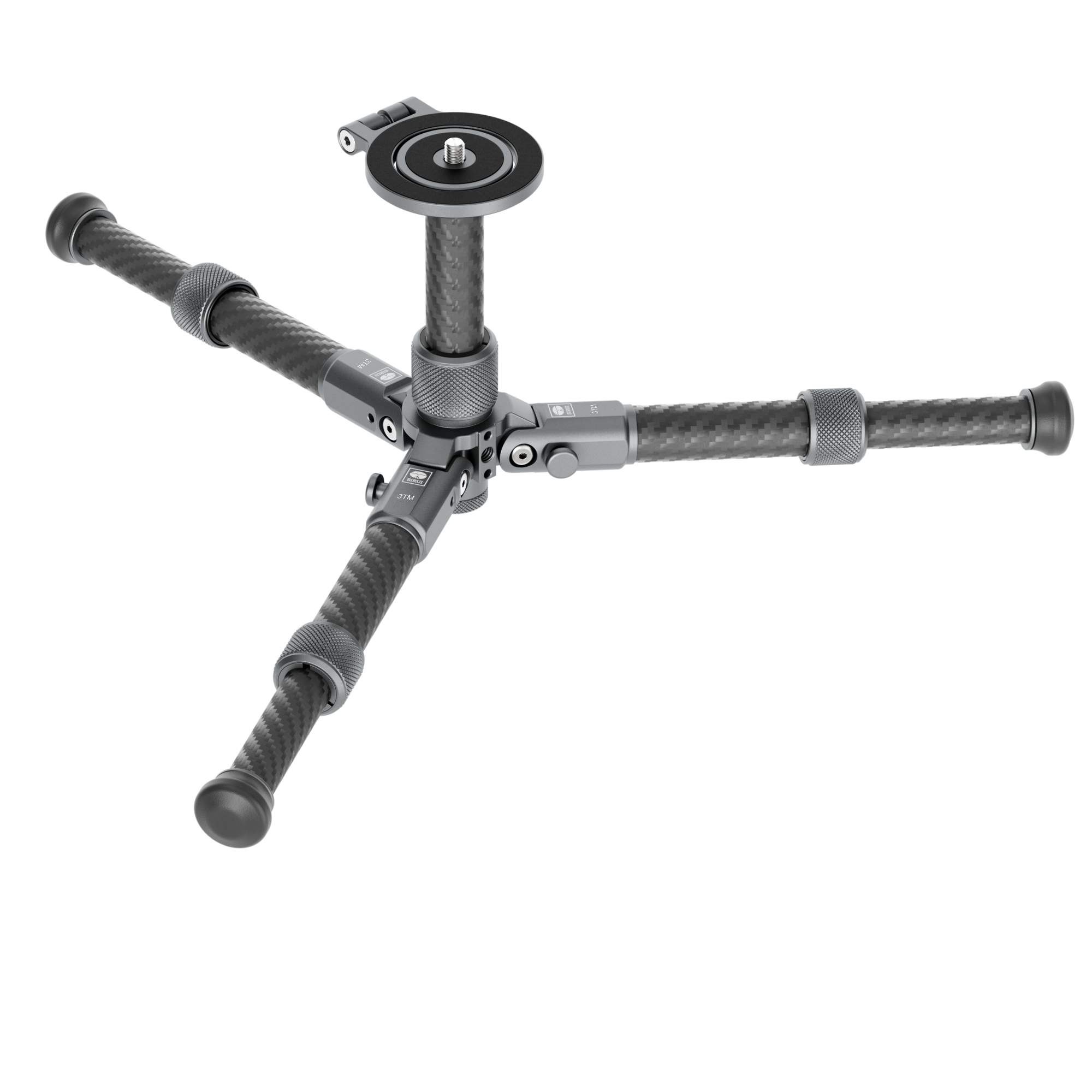 Sirui 3TM Tischstativ – schräge Ansicht des kompakten Dreibeinstativs mit Carbonbeinen und Kugelaufnahme