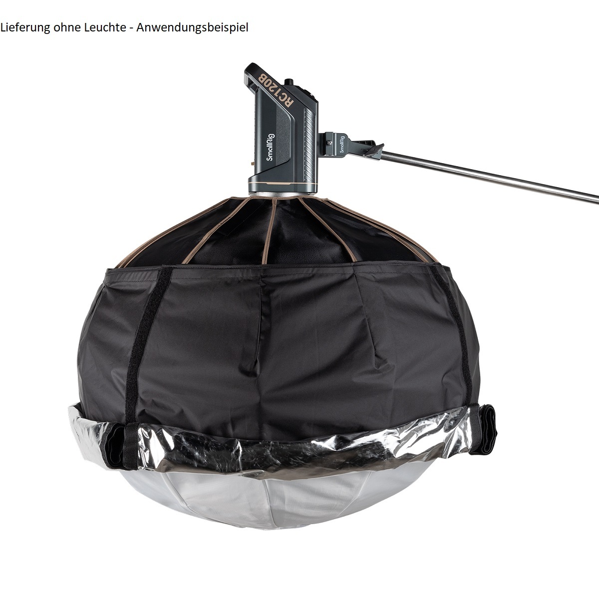 SmallRig 3932 RA-L90 Lantern Softbox – montiert auf LED-Leuchte als kugelförmiger Lichtformer im Einsatz