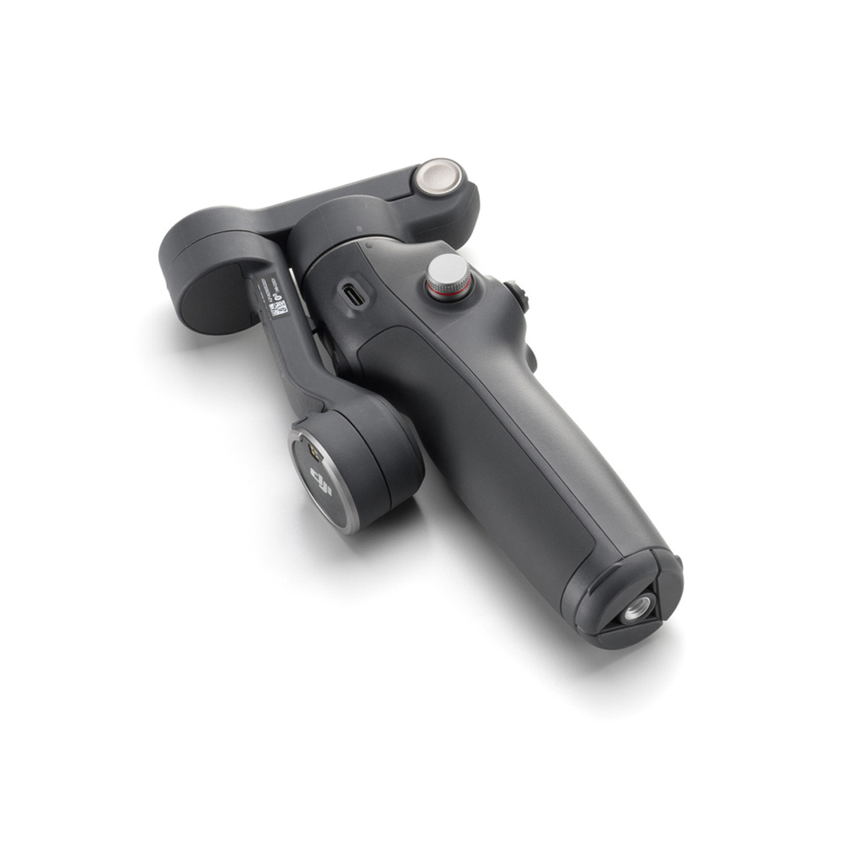 DJI Osmo Mobile 8 – Vorderansicht des Gimbals auf integriertem Stativ mit ausgezogenem Teleskoparm