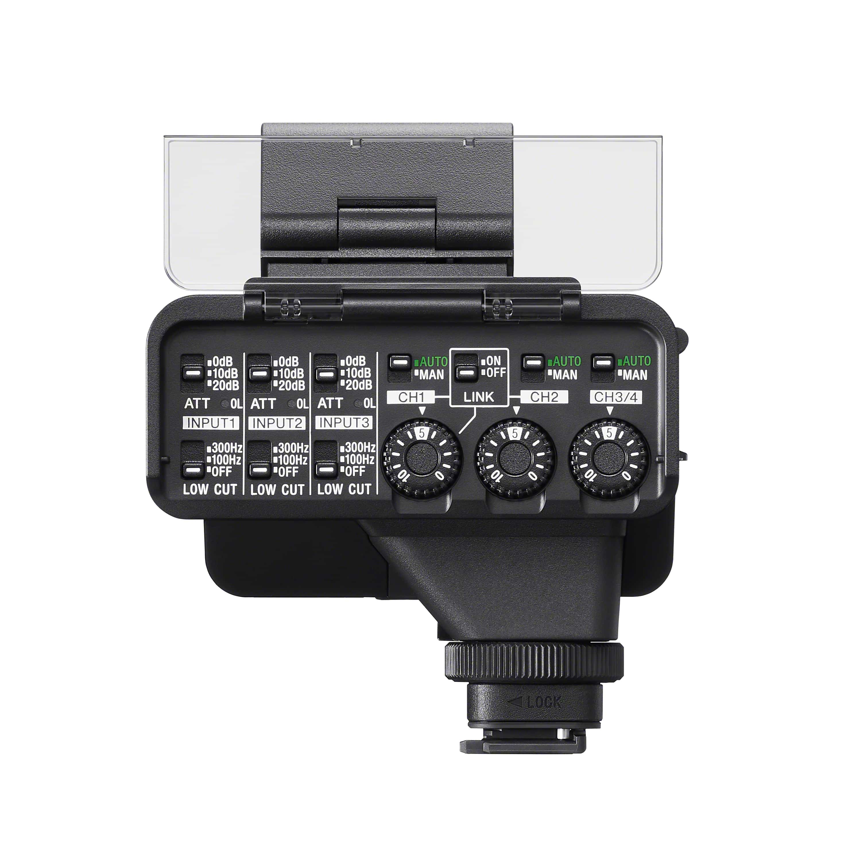 Sony XLR-A4 Audioadapter mit Pegelreglern und Eingangssteuerung in Draufsicht