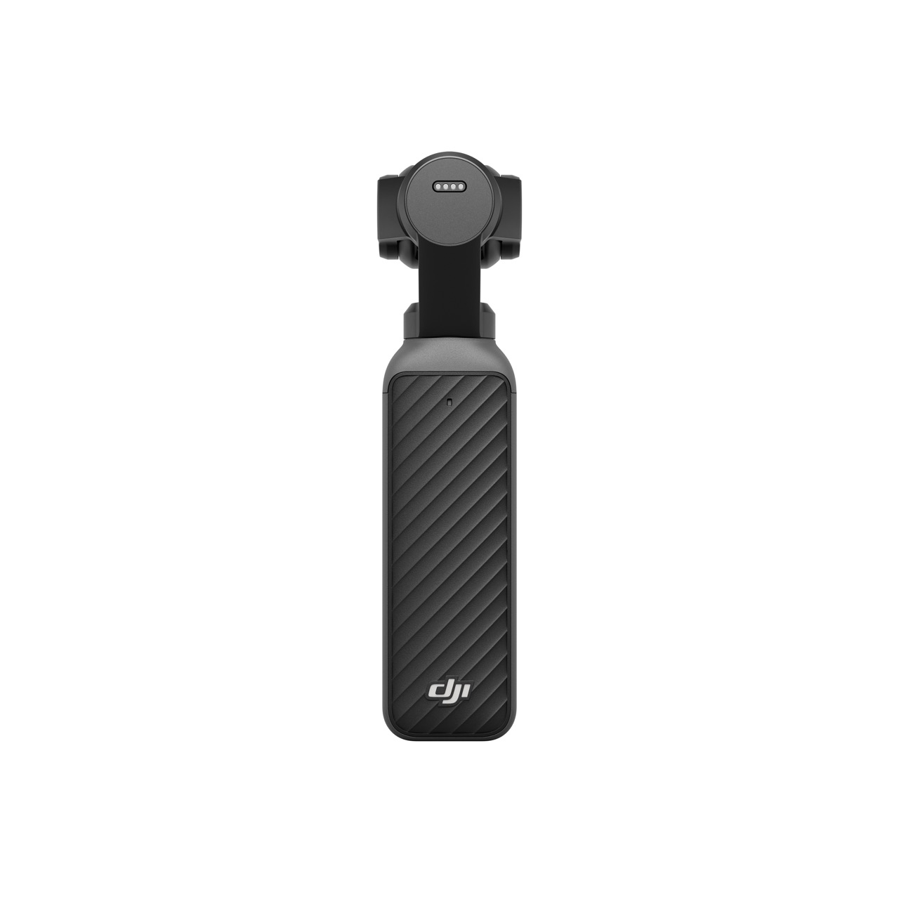 DJI Osmo Pocket 4 – Rückseite mit strukturiertem Griff, Anschluss und Halterung der stabilisierten Kameraeinheit