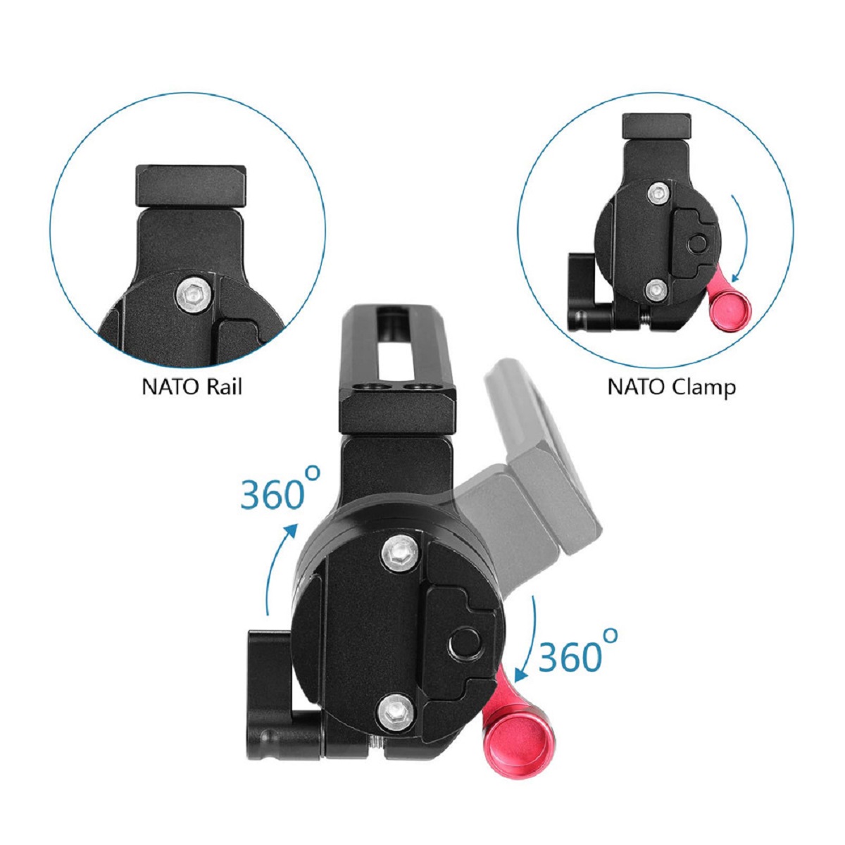 SmallRig 2113 EVF-Mount mit NATO-Schiene – Detailansicht der 360-Grad-Verstellung und Klemmmechanik