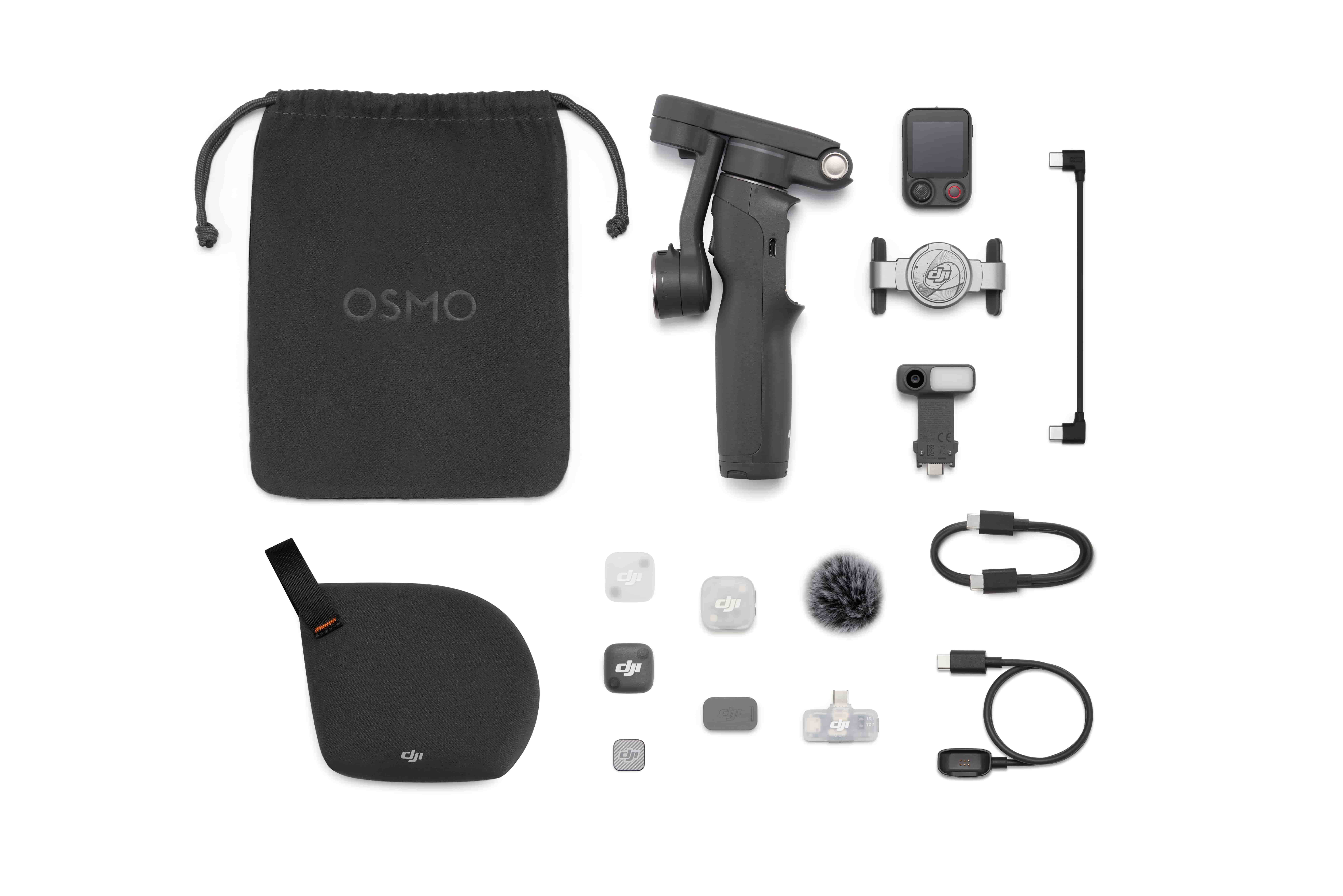 DJI Osmo Mobile 8P Creator Combo mit Gimbal, Mikrofon, Tasche und Zubehör im Lieferumfang
