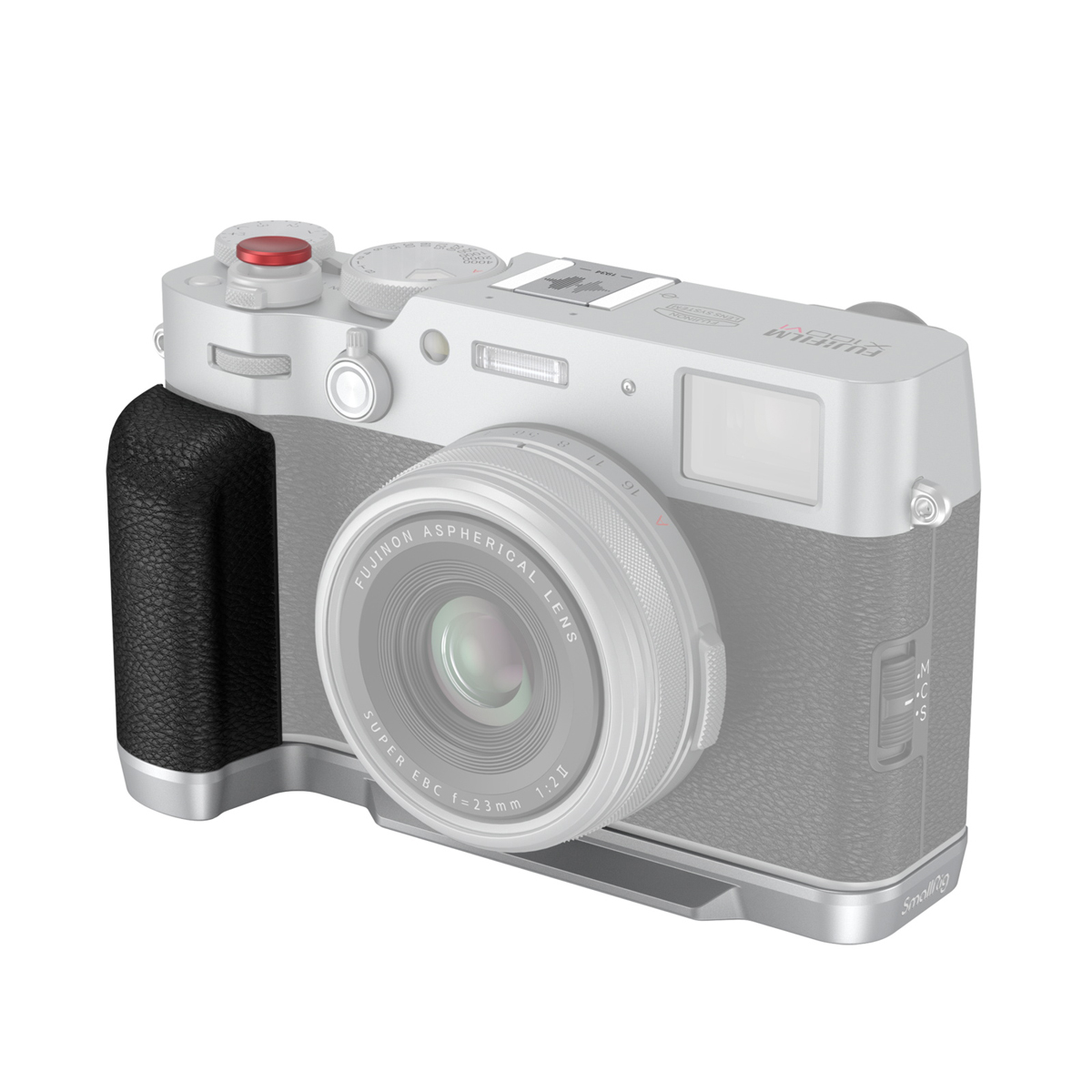 SmallRig 4555 L-Shape Griff für Fujifilm X100VI und X100V – schräge Ansicht mit montierter Kamera