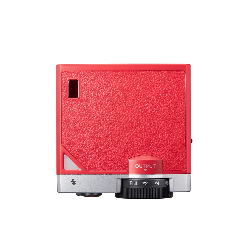 Godox Lux Junior Blitzgerät in Rot – Rückansicht mit Strukturfläche und Output-Regler für Blitzleistung