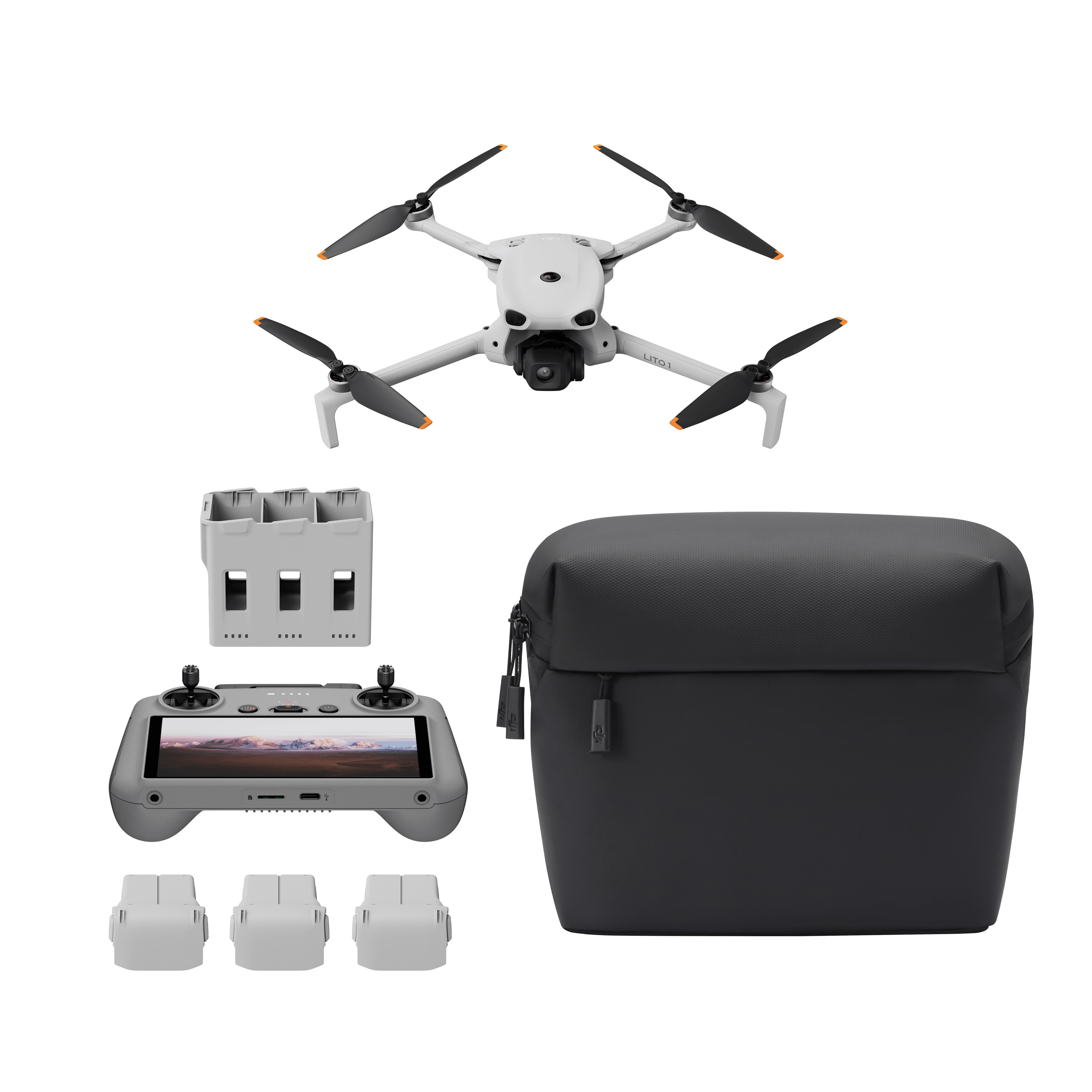 DJI Lito X1 Fly More Combo mit RC 2 – Lieferumfang mit Drohne, Controller mit Display, Akkus, Ladehub und Tasche