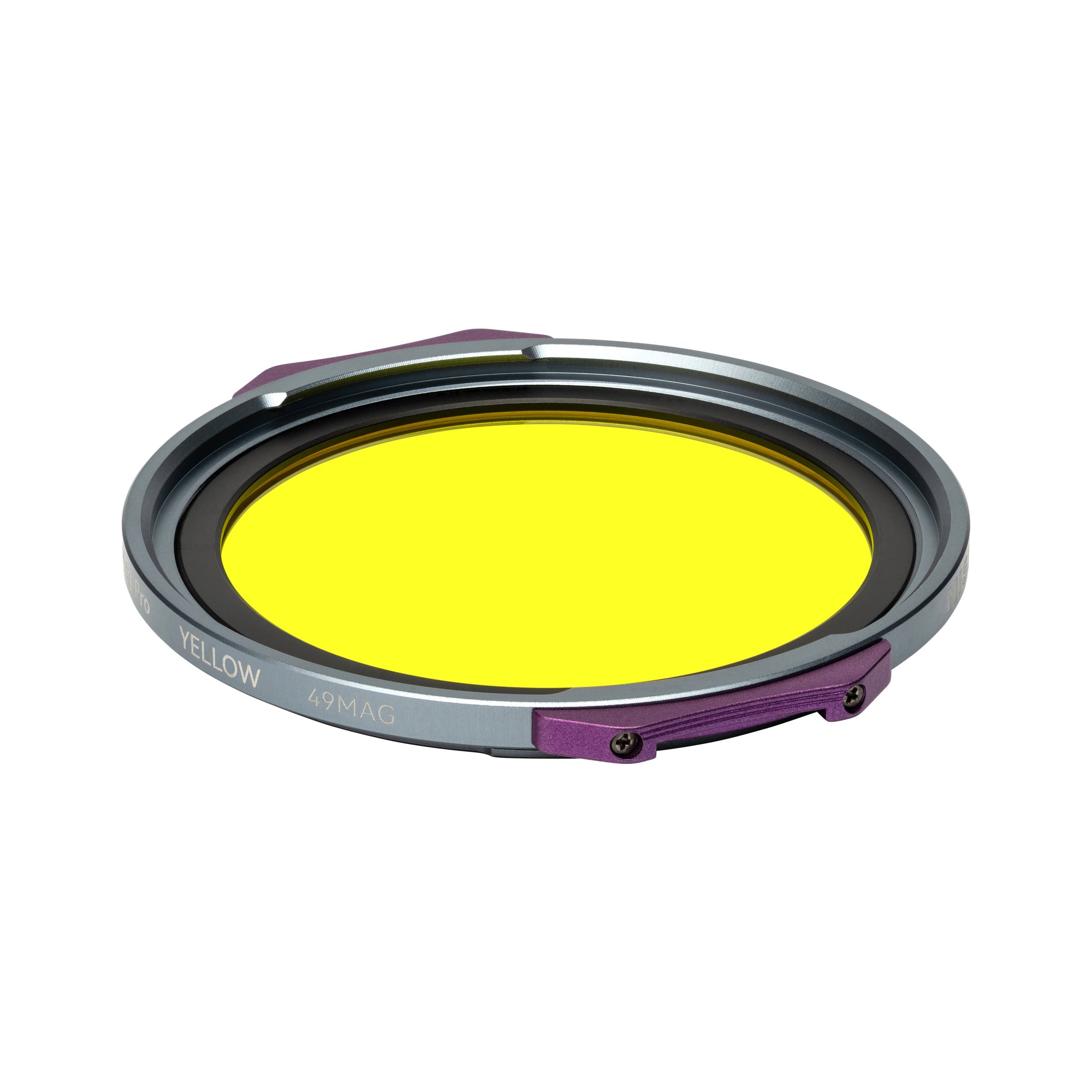 NiSi JetMag Pro Yellow 49MAG Filter in Vorderansicht mit gelber Filterfläche und Magnetrahmen.